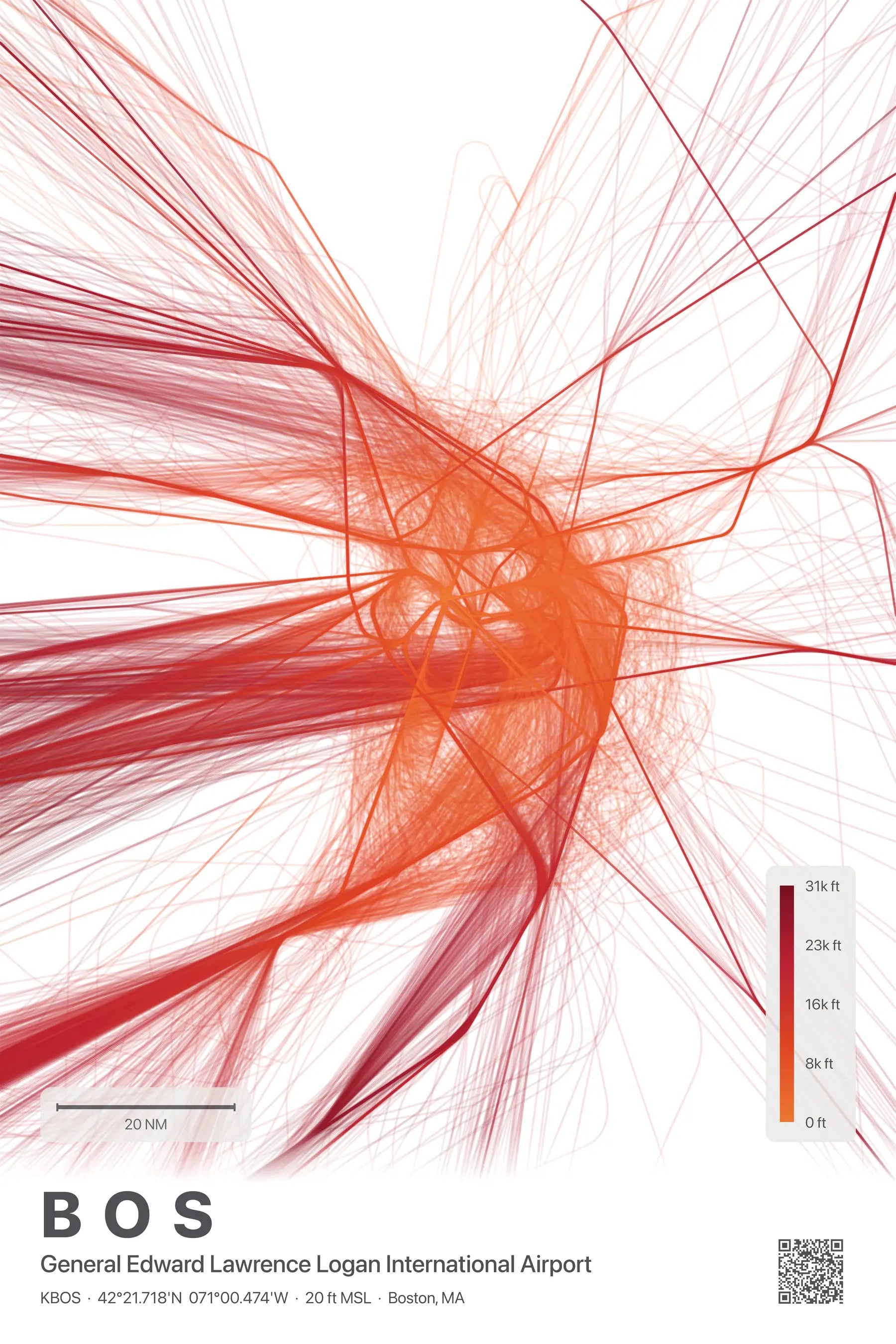 BOS flight path print — Inferno theme · Light