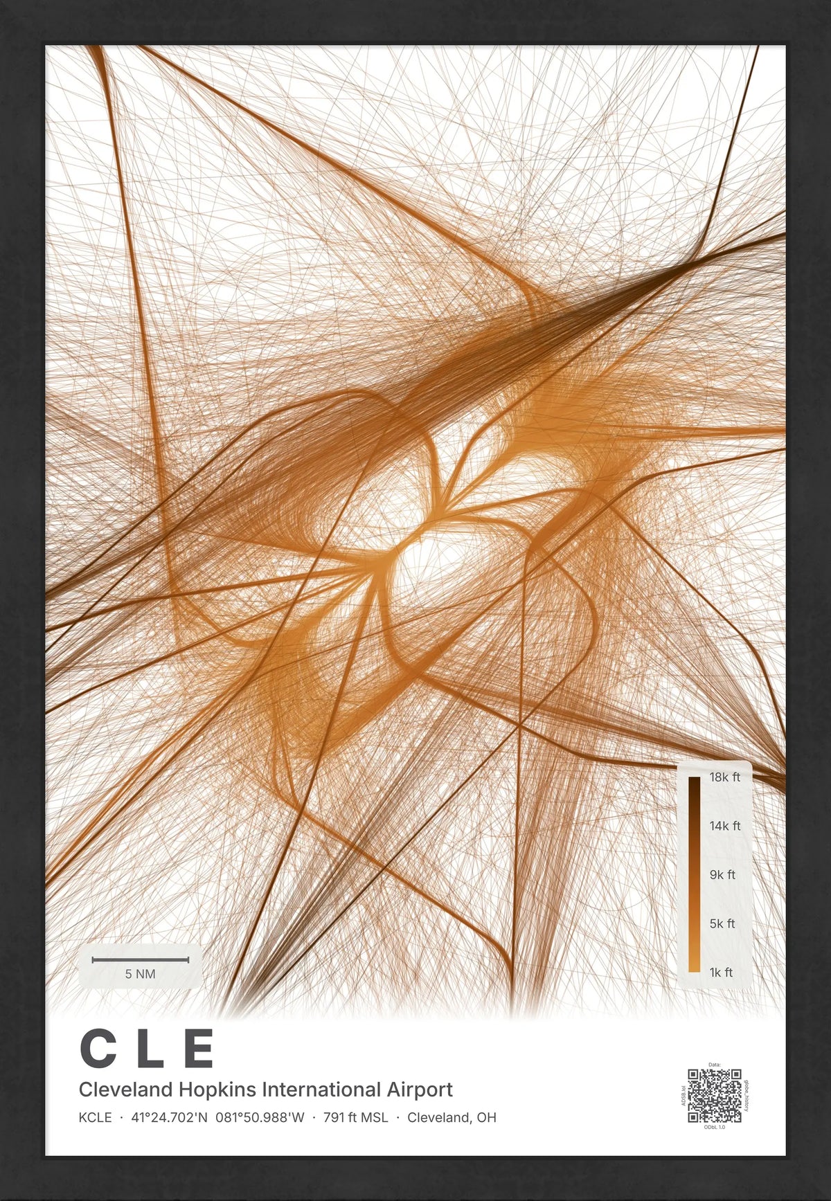 CLE flight path print — Solana theme · Light [material:framed_black]