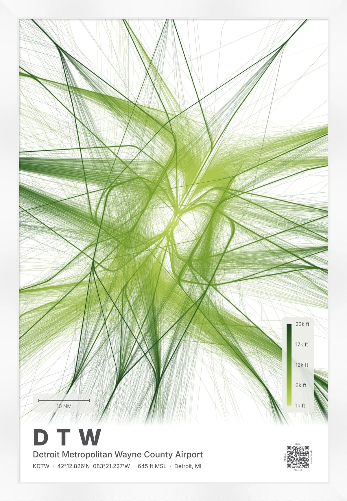 DTW flight path map — Citrus theme · Light [material:framed_white]