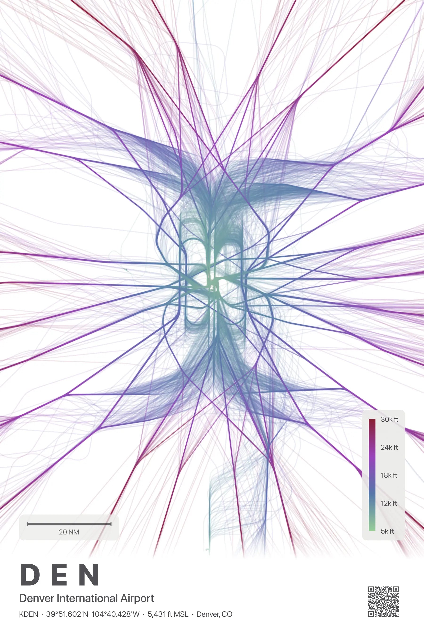 DEN flight path print — Prism theme · Light