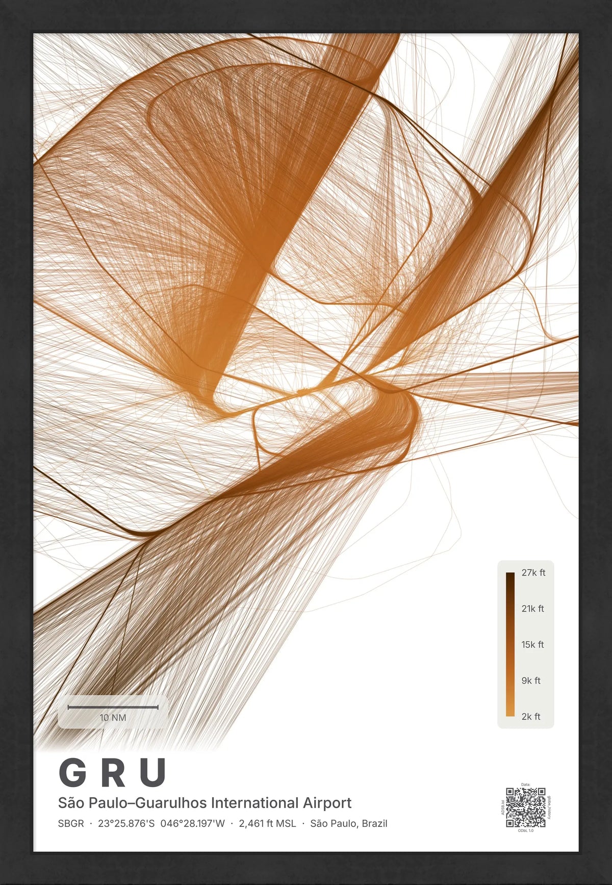 GRU flight path map — Solana theme · Light [material:framed_black]