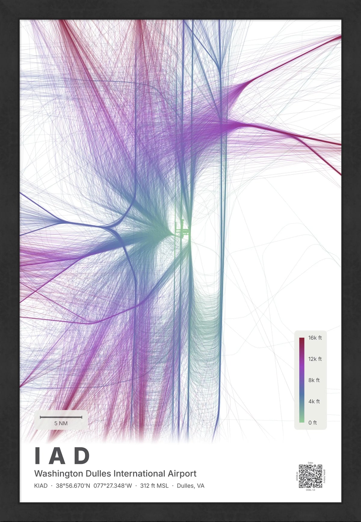 IAD flight path print — Prism theme · Light [material:framed_black]