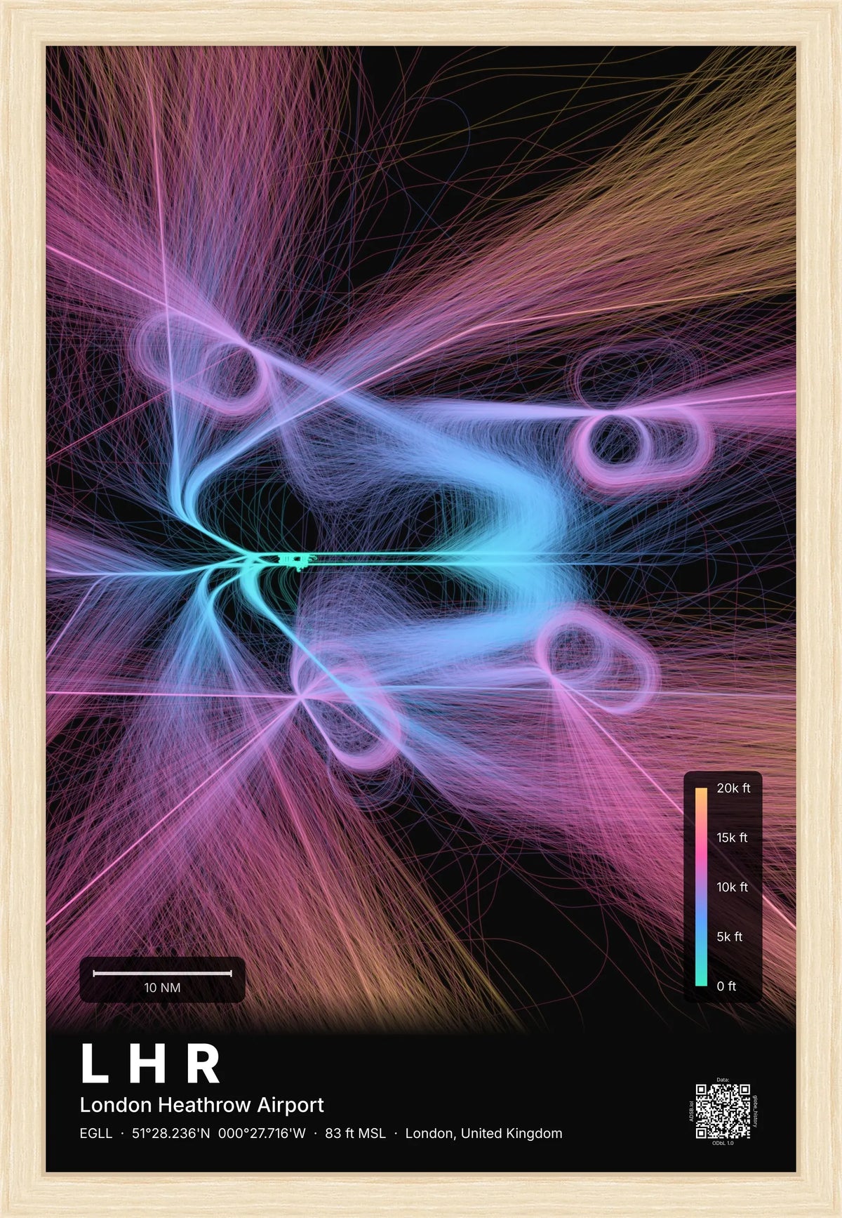 LHR flight path map — Aurora theme · Dark [material:framed_natural]