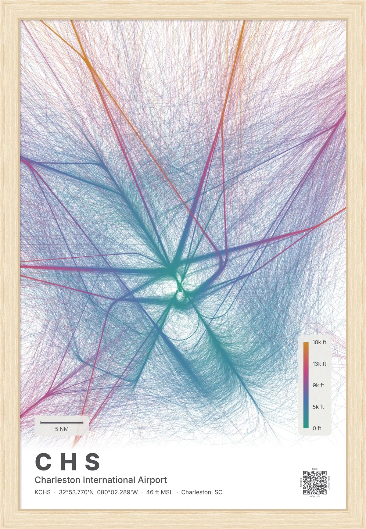 CHS flight path print — Aurora theme · Light [material:framed_natural]