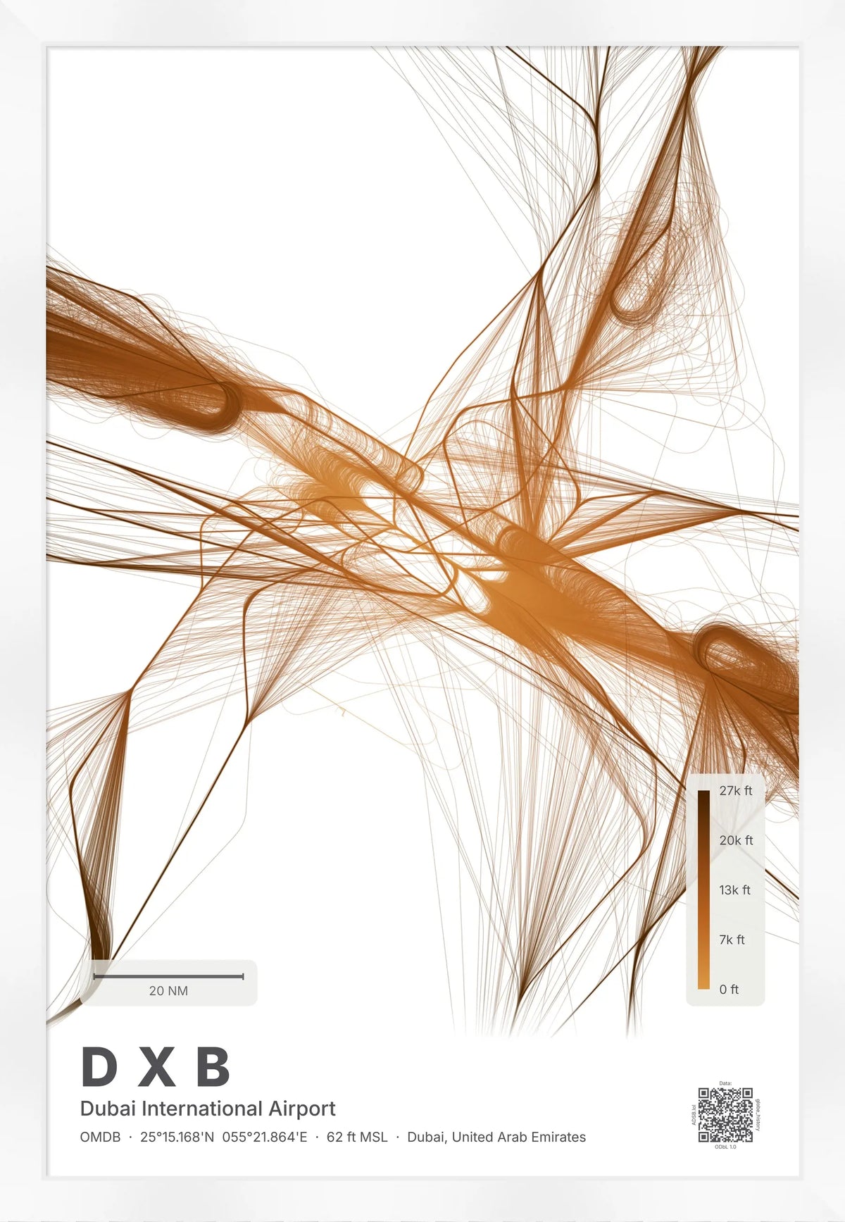 DXB flight path print — Solana theme · Light [material:framed_white]