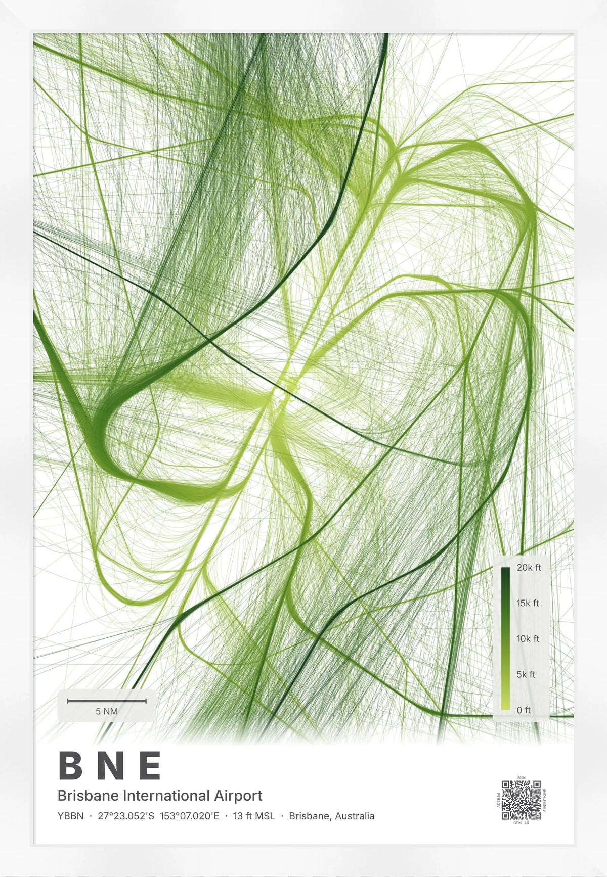 BNE flight path map — Citrus theme · Light [material:framed_white]