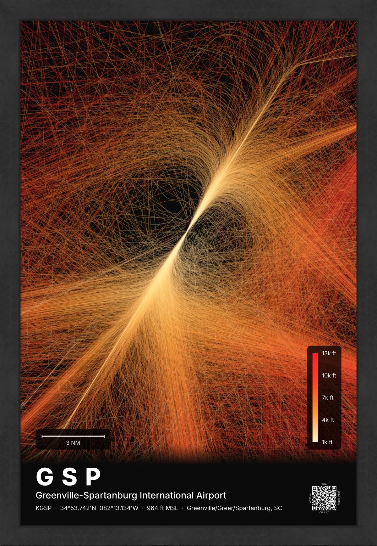 GSP flight path print — Inferno theme · Dark [material:framed_black]