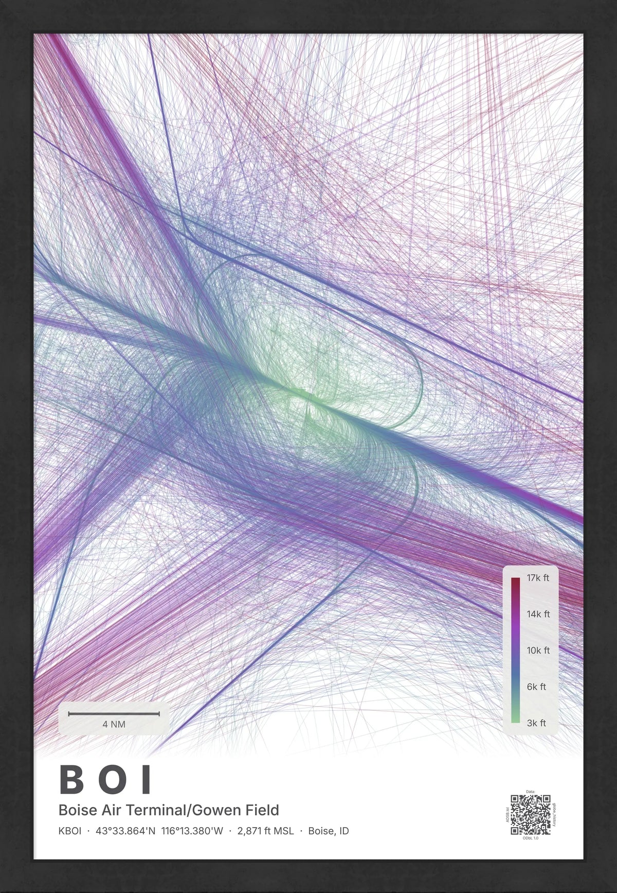 BOI flight path print — Prism theme · Light [material:framed_black]