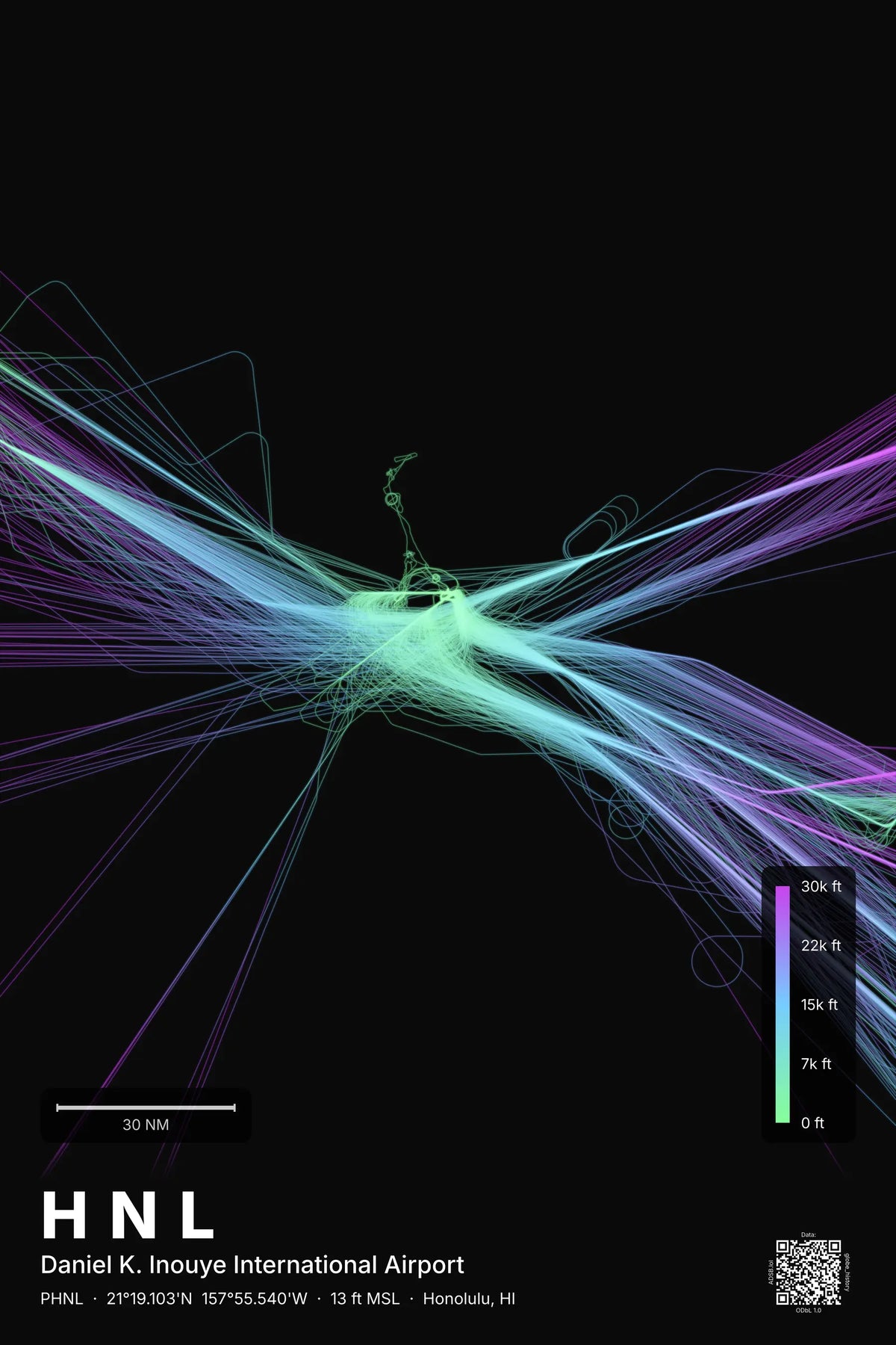 HNL flight path print — Prism theme · Dark