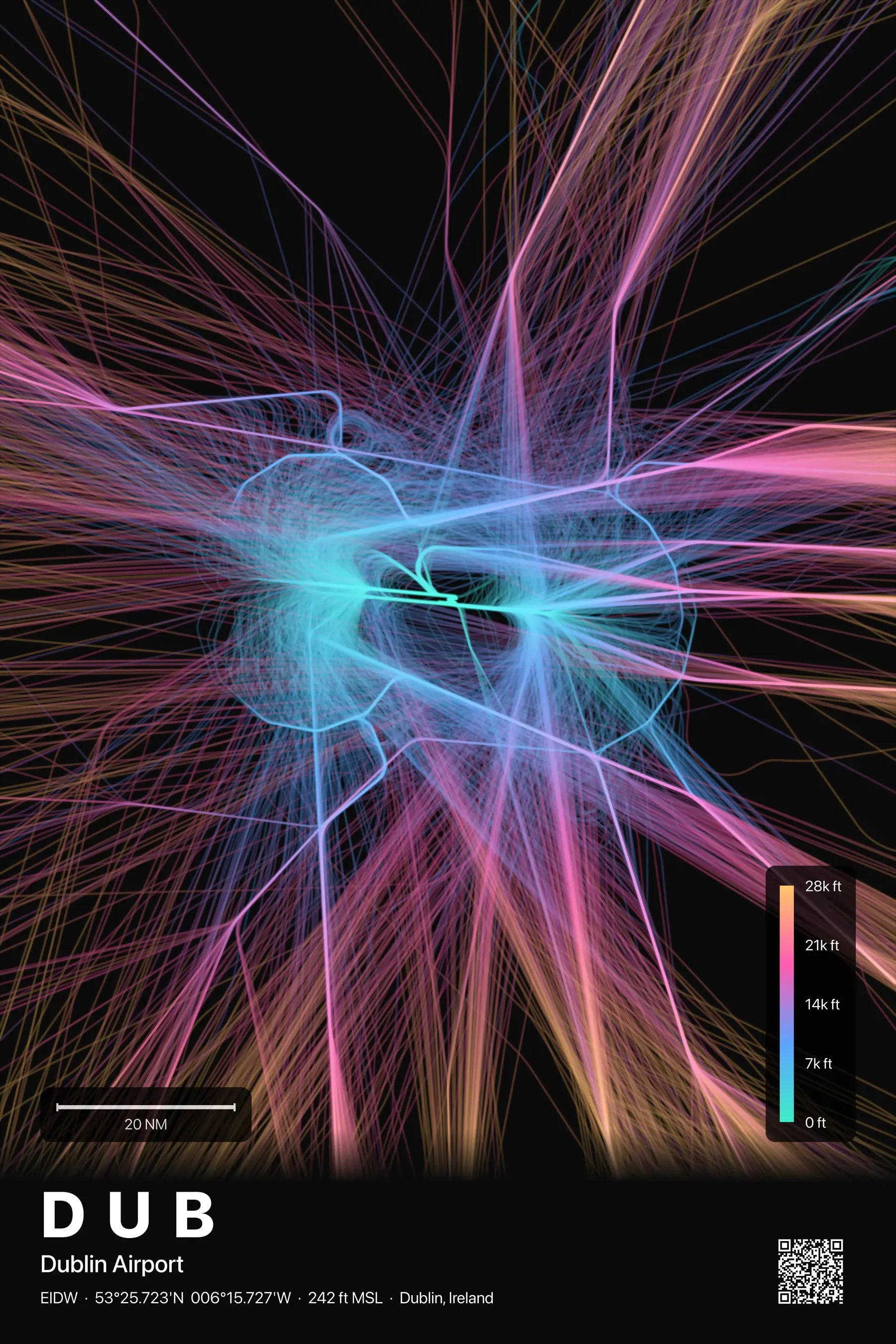 DUB flight path print — Aurora theme · Dark