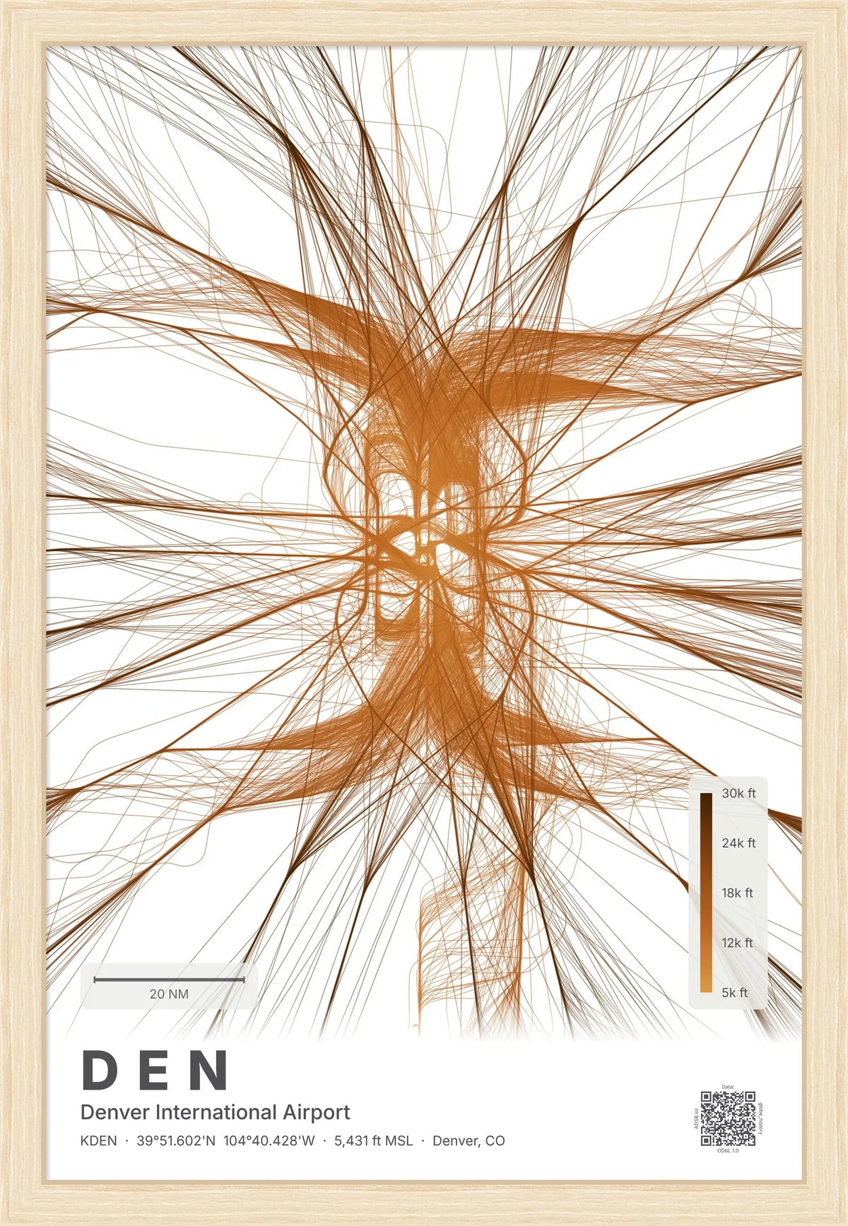DEN flight path print — Solana theme · Light [material:framed_natural]