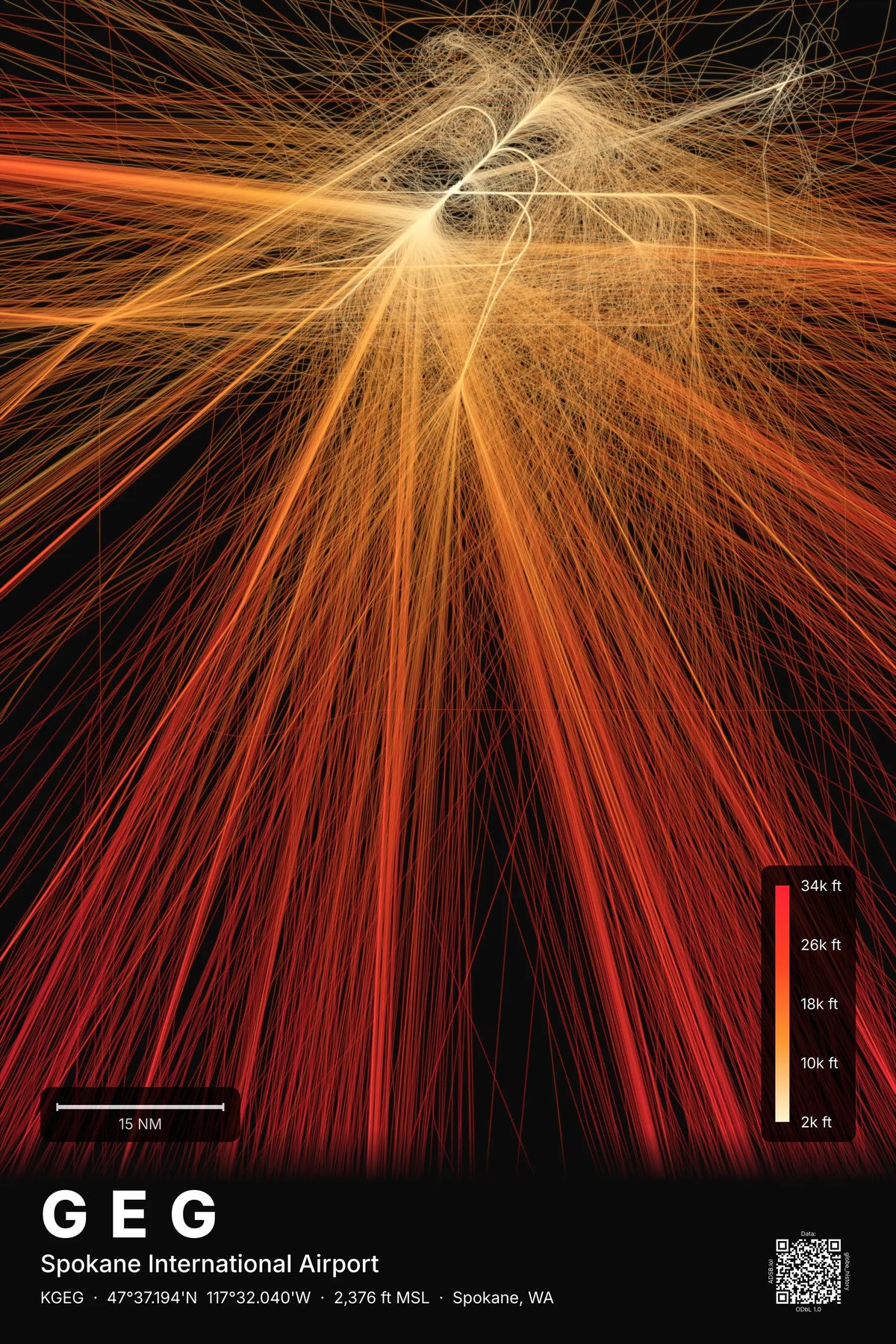 GEG flight path print — Inferno theme · Dark