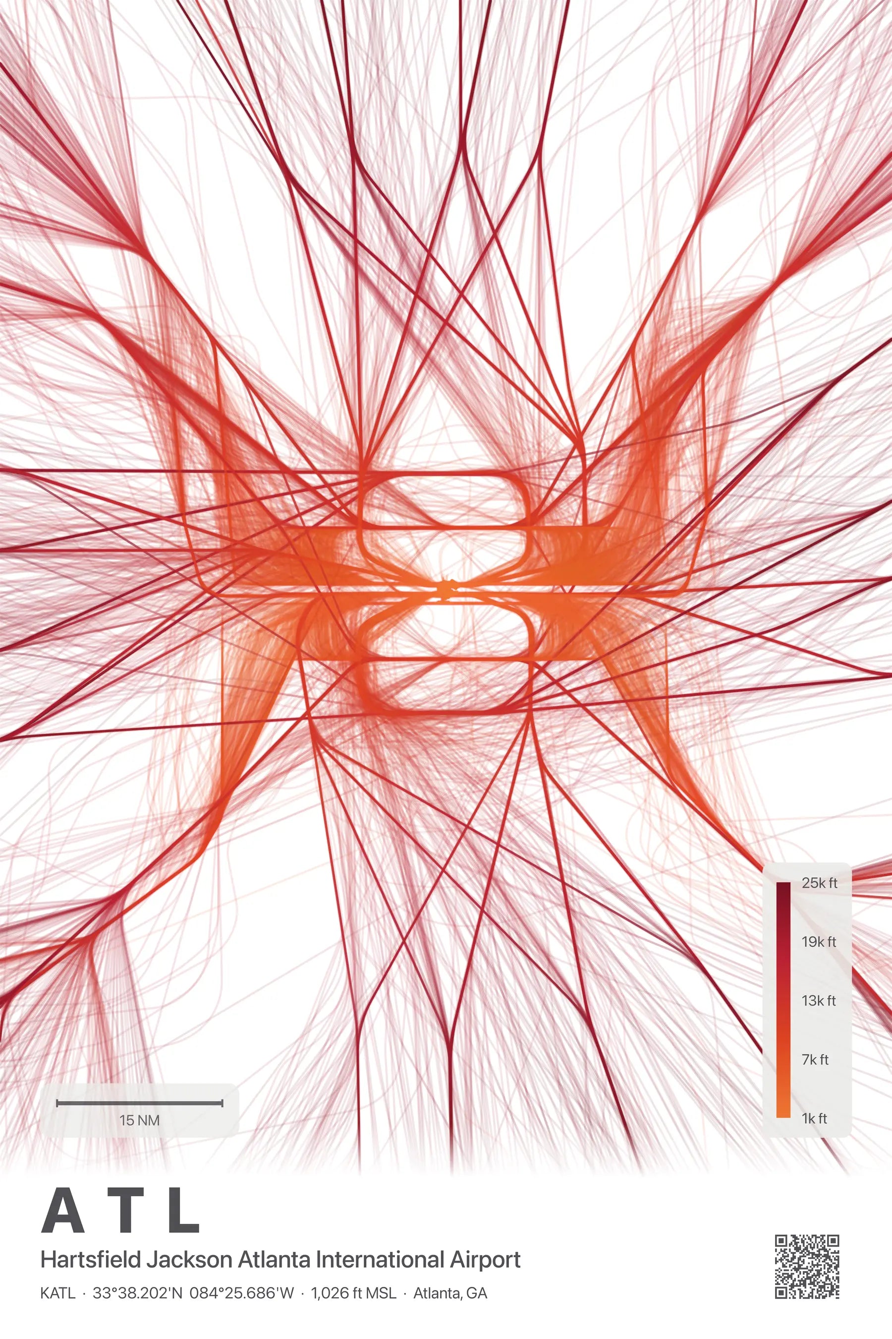 ATL flight path print — Inferno theme · Light