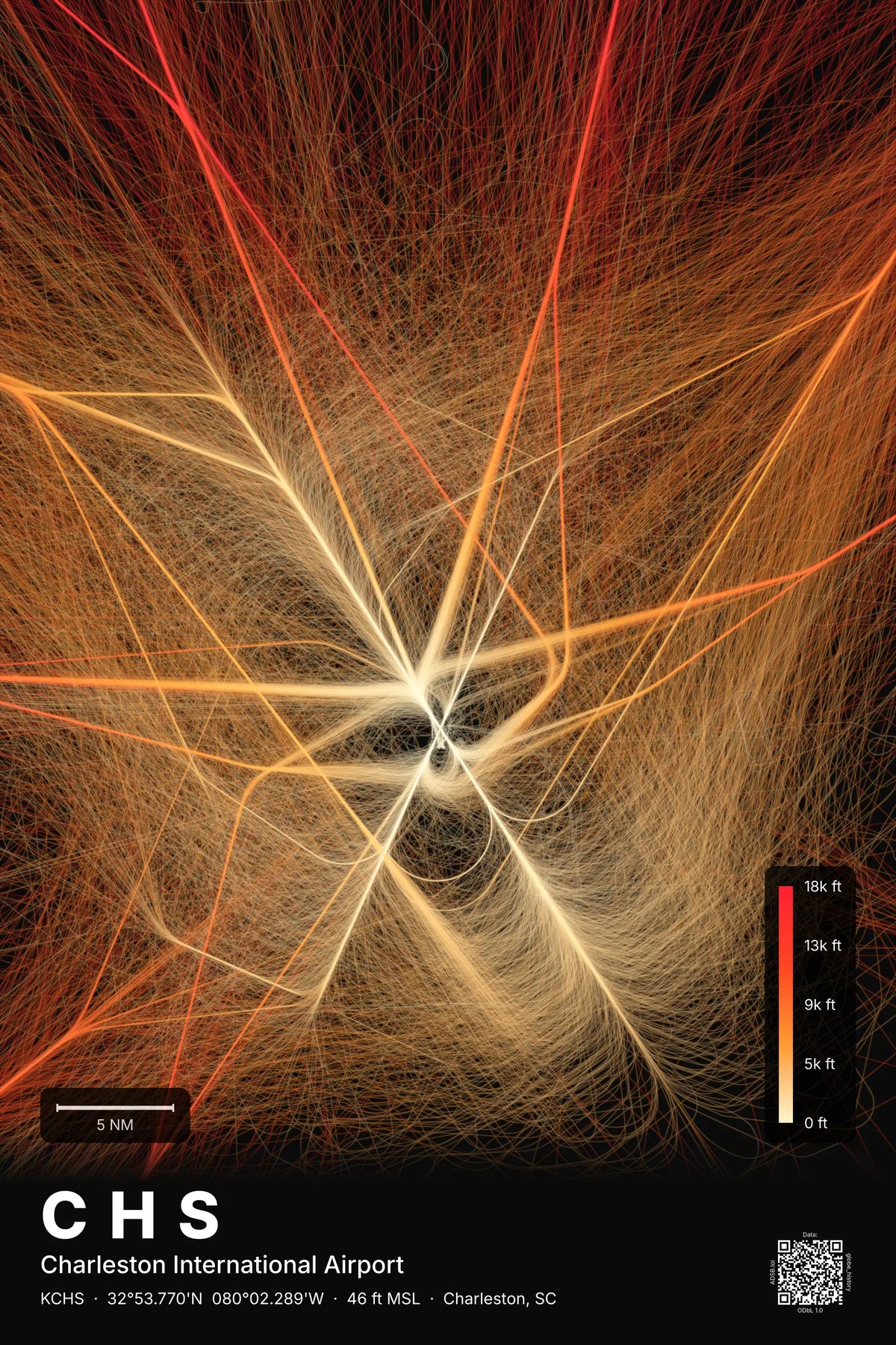 CHS flight path print — Inferno theme · Dark
