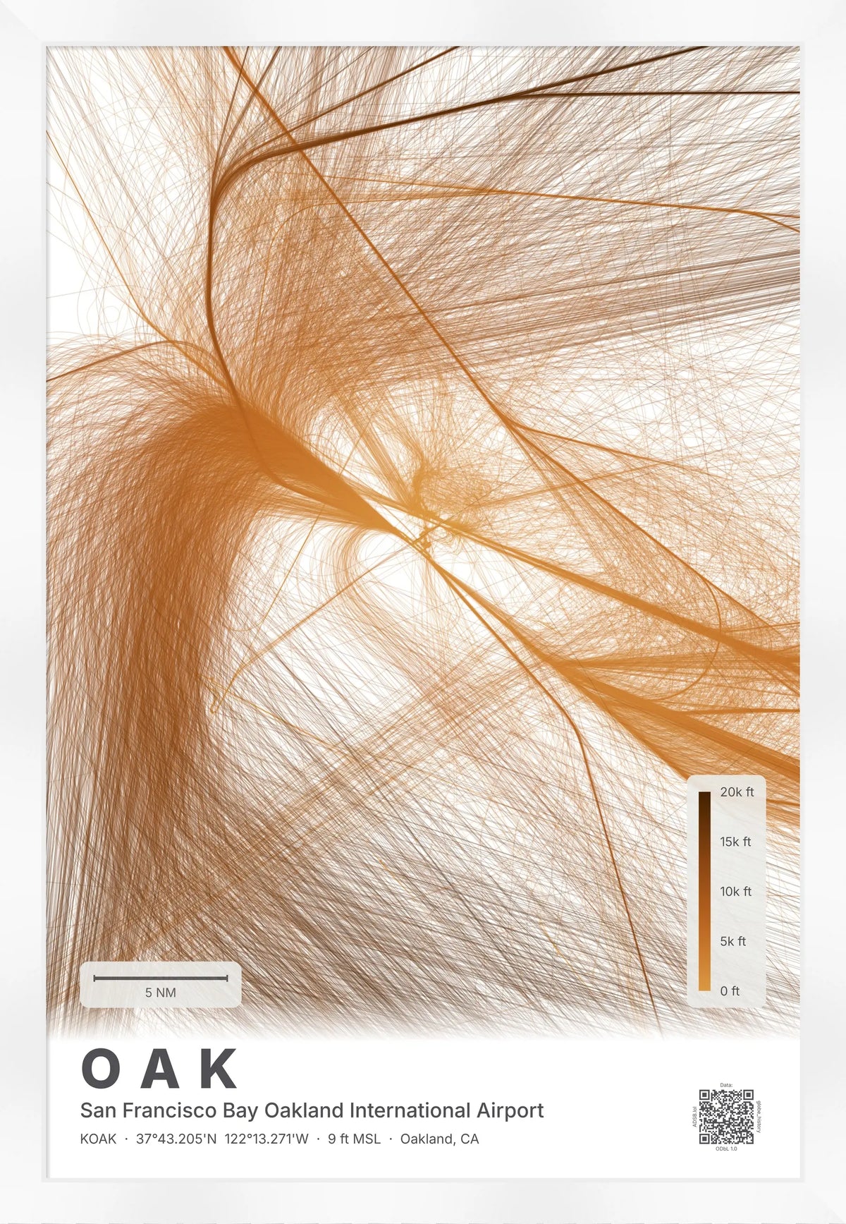 OAK flight path print — Solana theme · Light [material:framed_white]