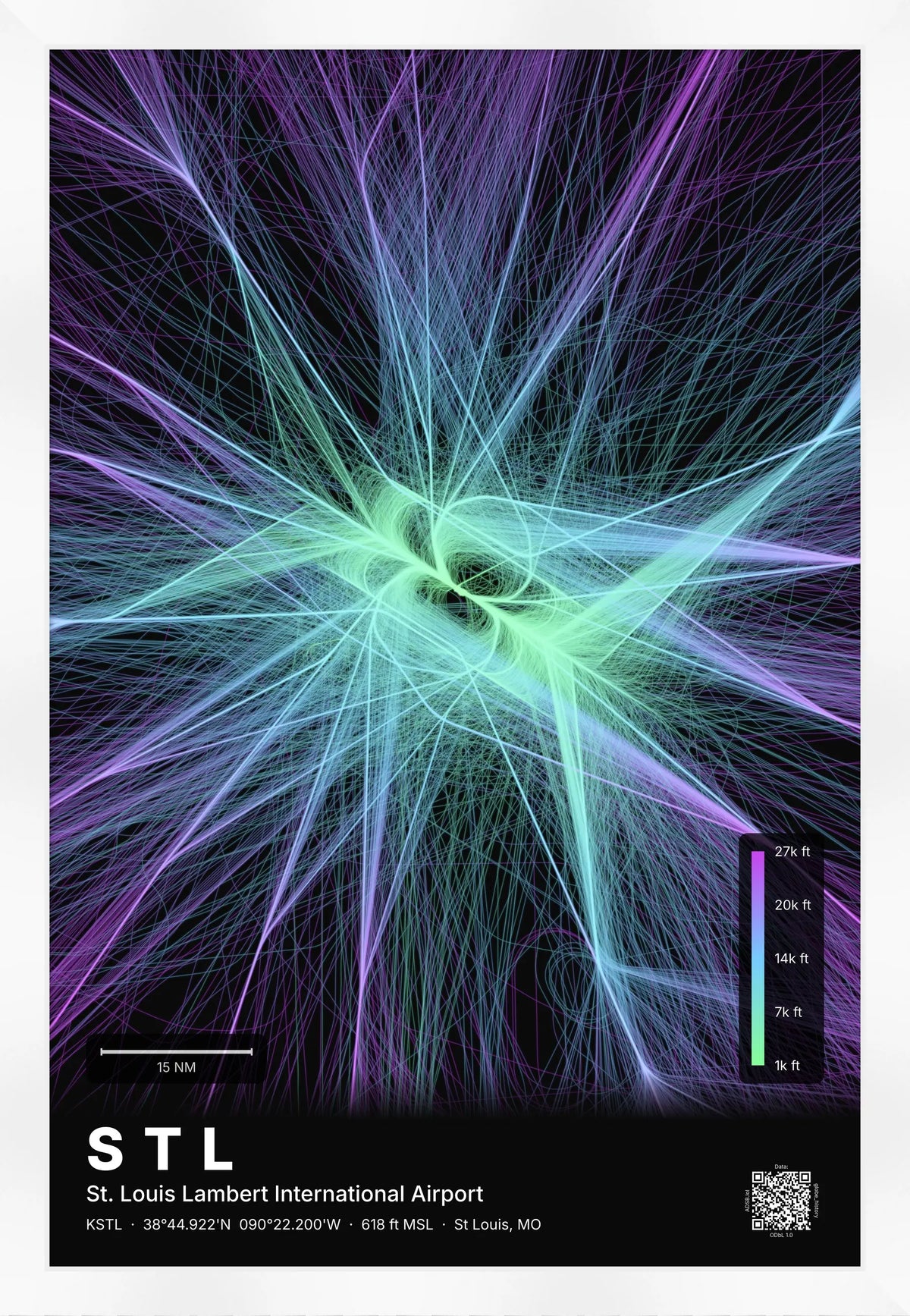 STL flight path print — Prism theme · Dark [material:framed_white]