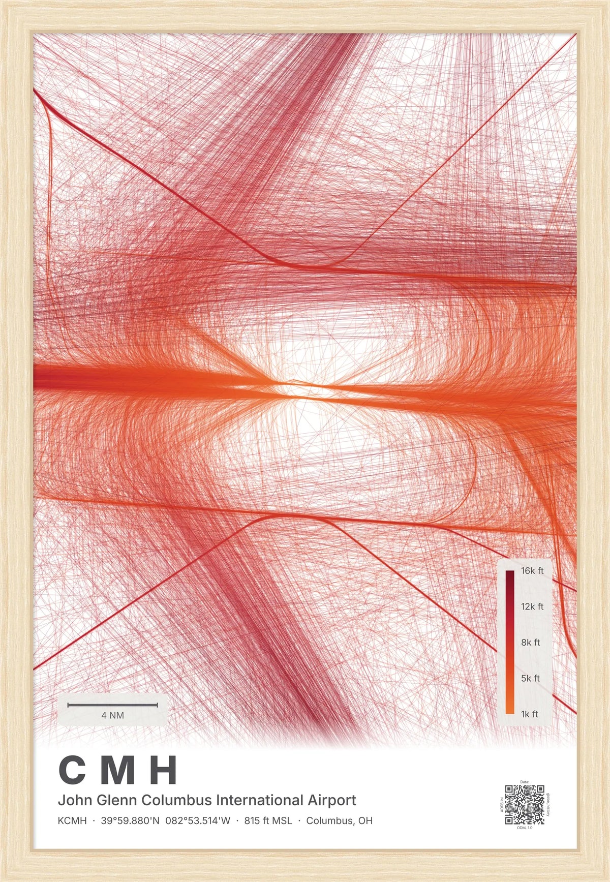 CMH flight path print — Inferno theme · Light [material:framed_natural]