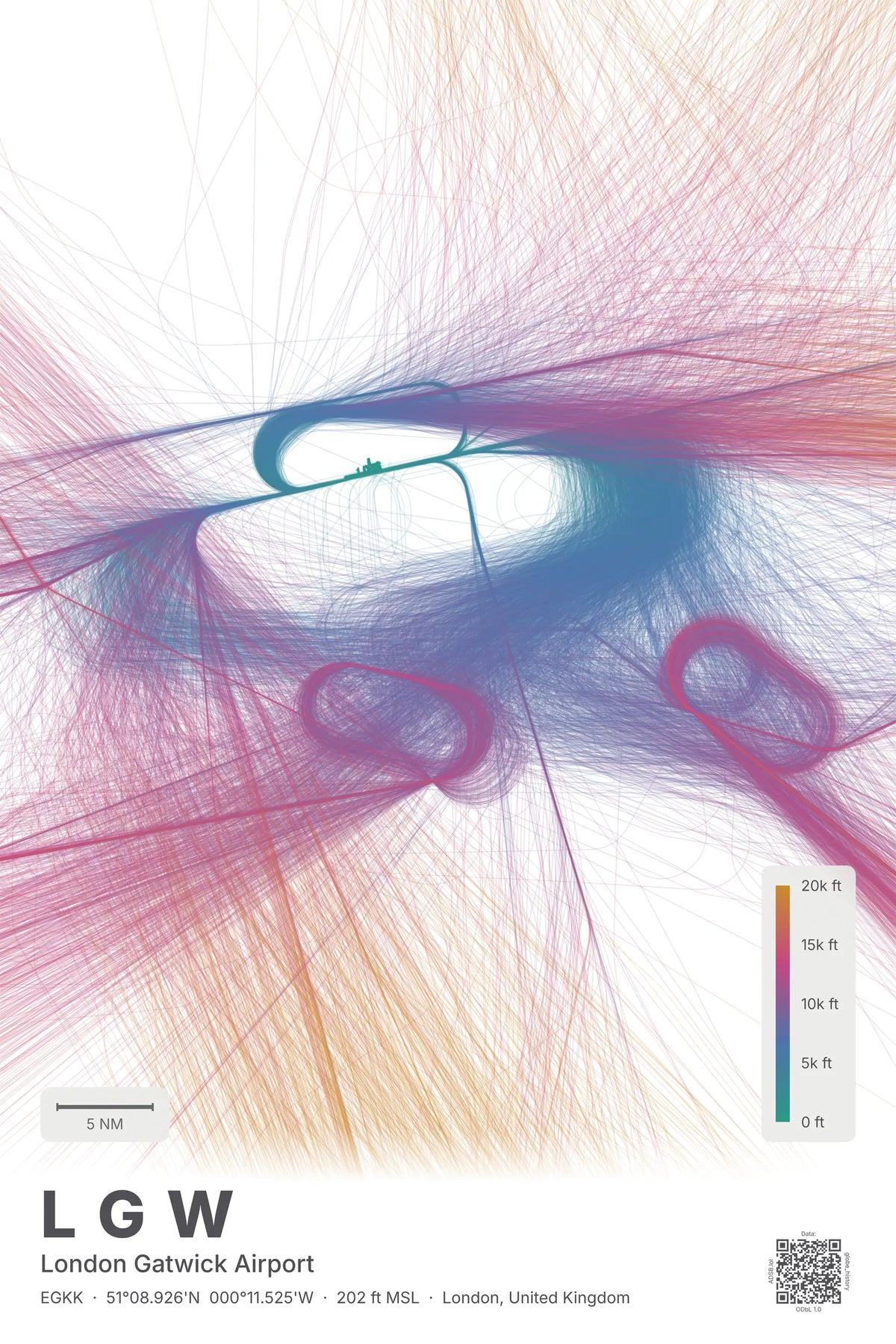 LGW flight path map — Aurora theme · Light