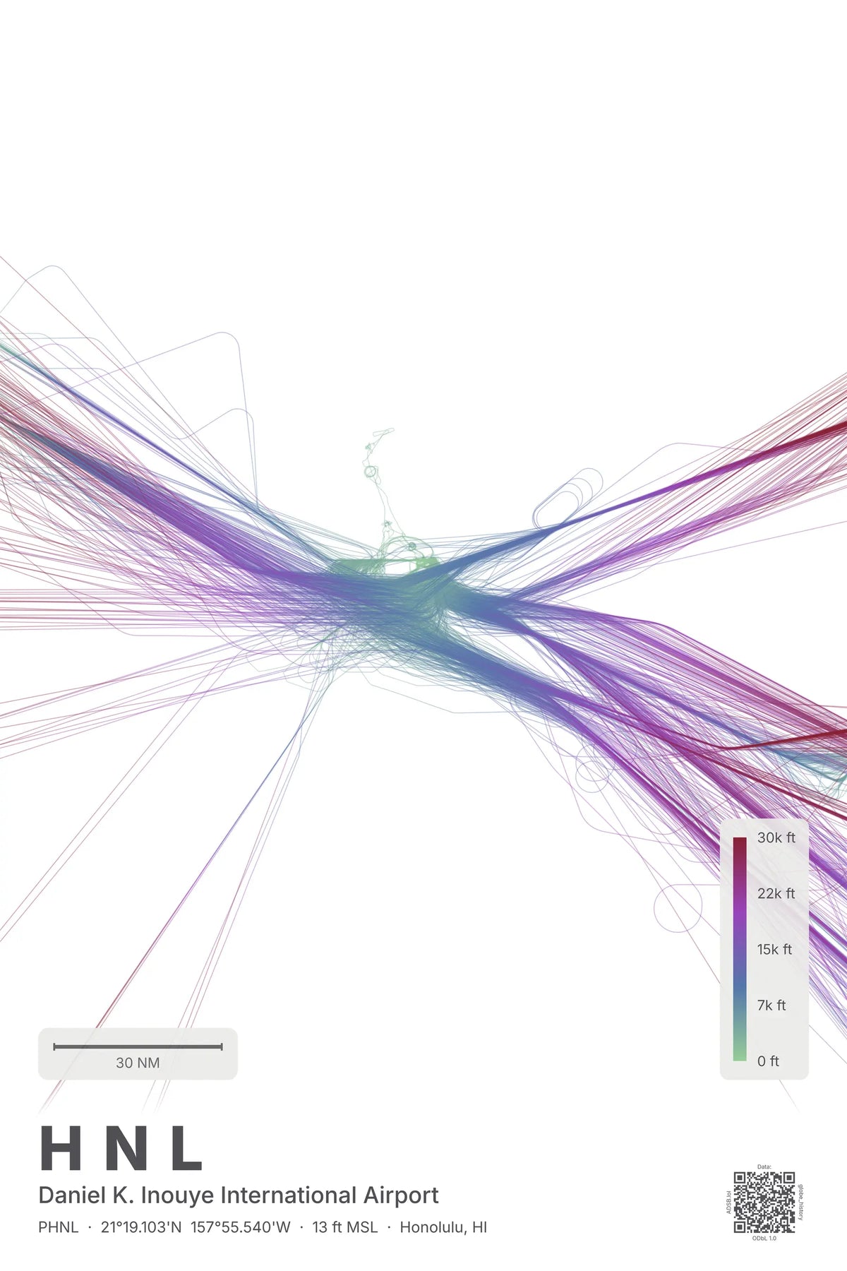 HNL flight path print — Prism theme · Light
