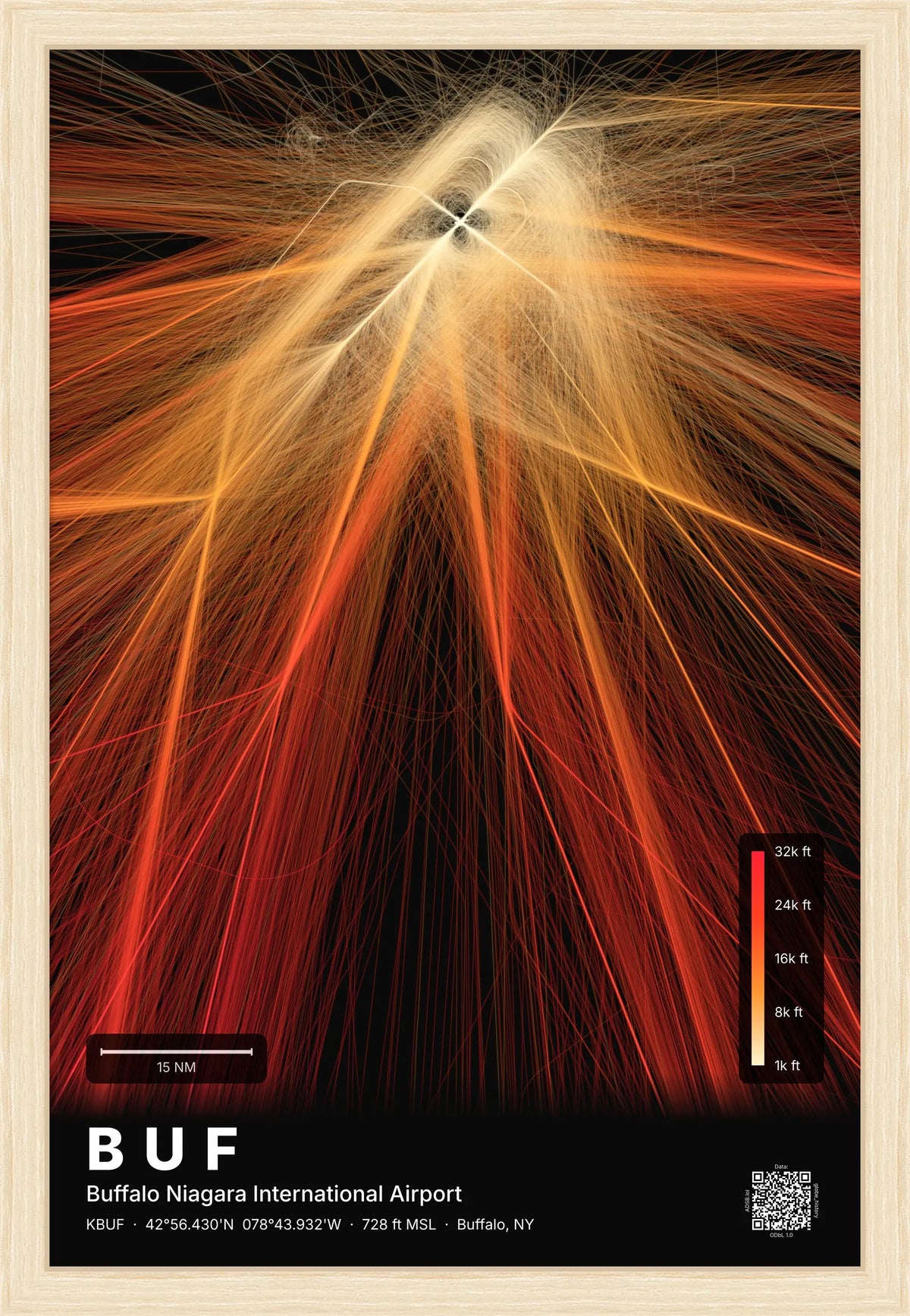 BUF flight path print — Inferno theme · Dark [material:framed_natural]