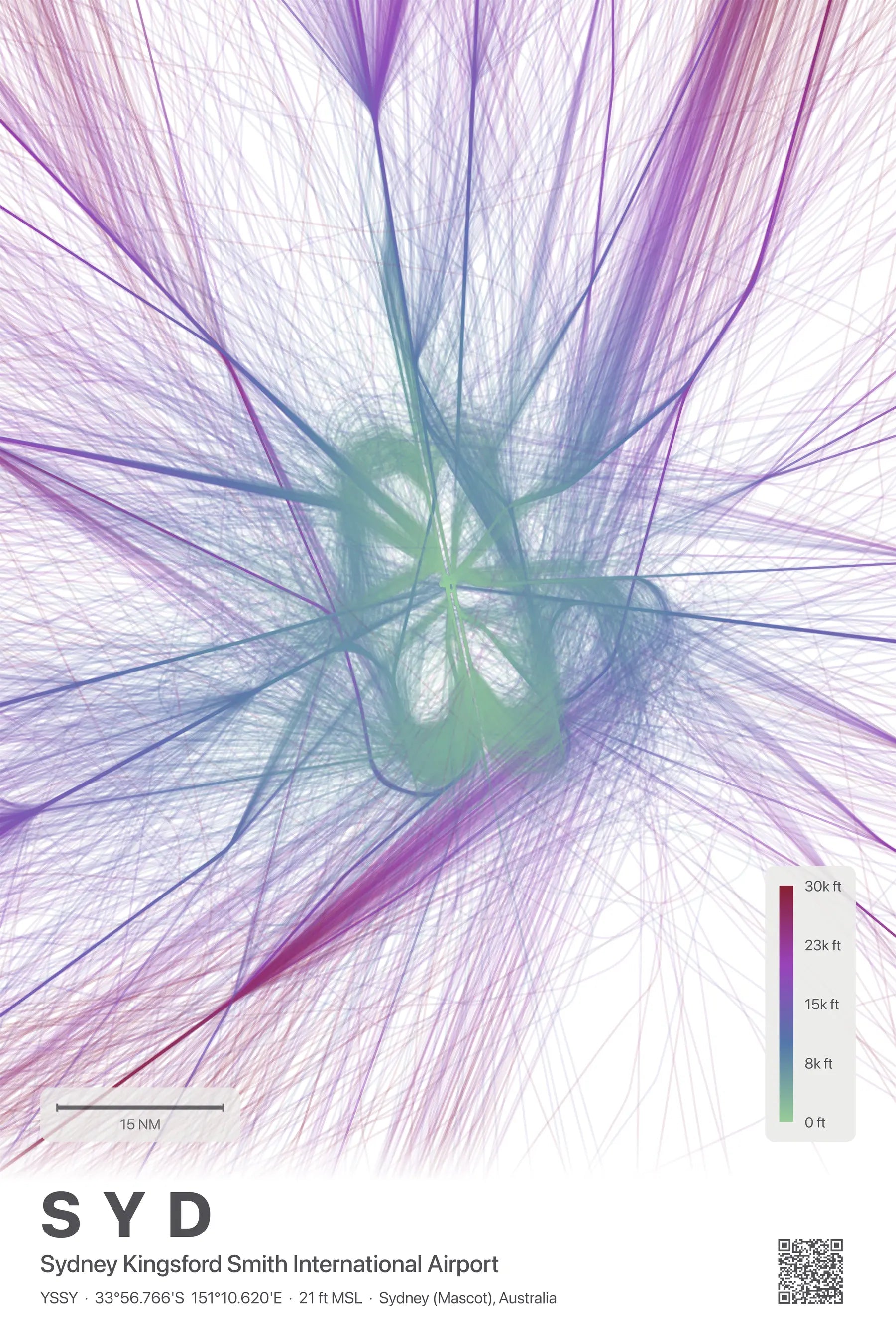 SYD flight path print — Prism theme · Light