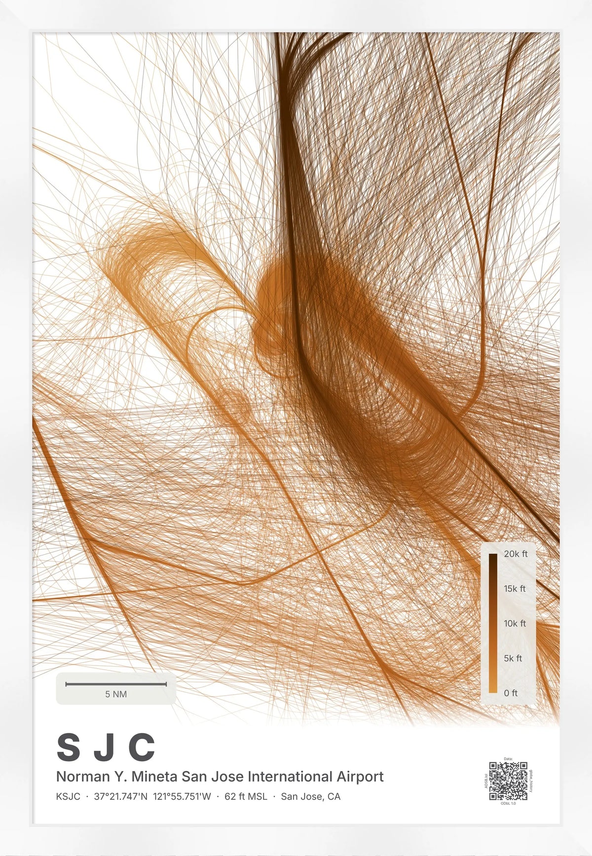SJC flight path map — Solana theme · Light [material:framed_white]