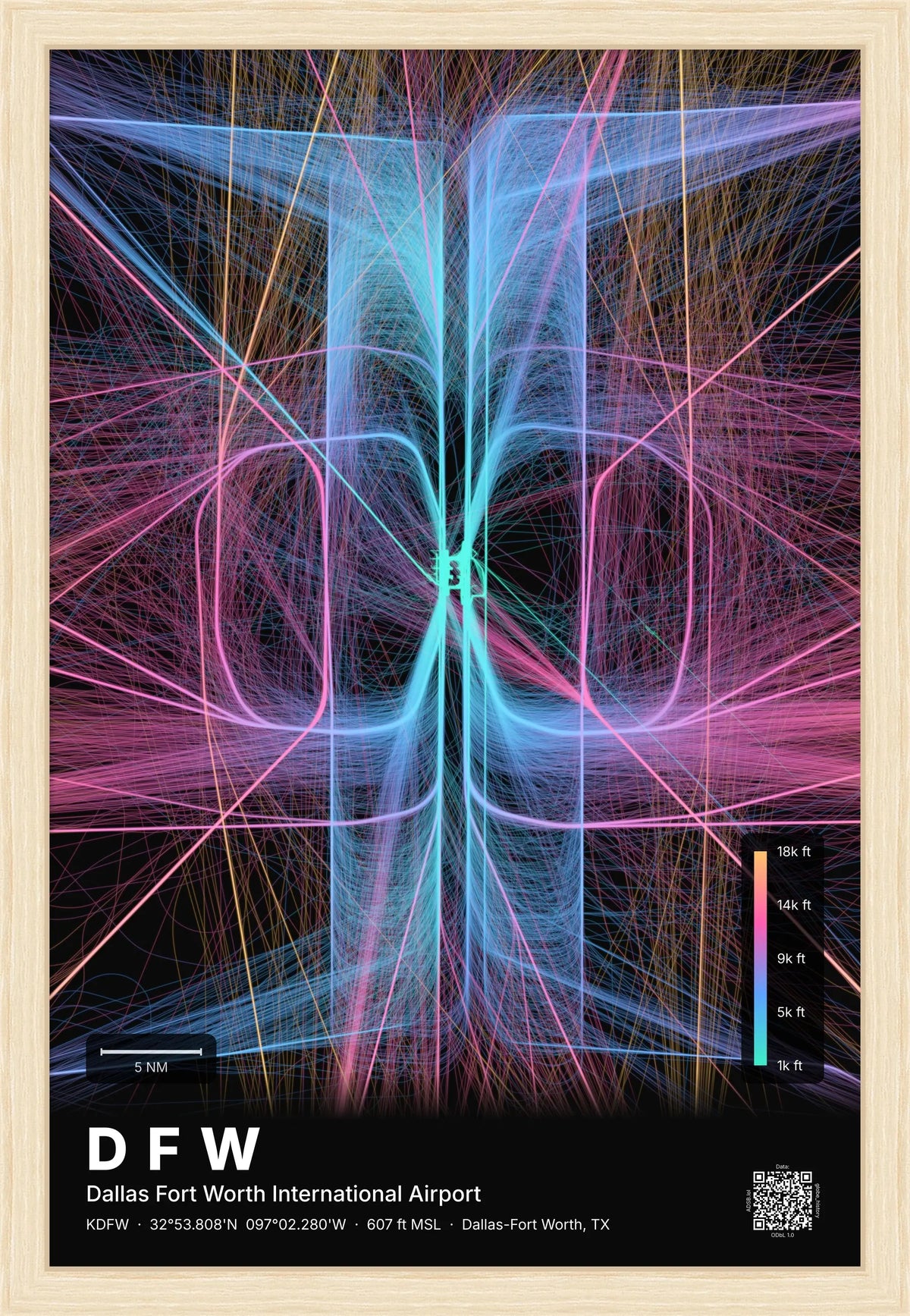 DFW flight path map — Aurora theme · Dark [material:framed_natural]