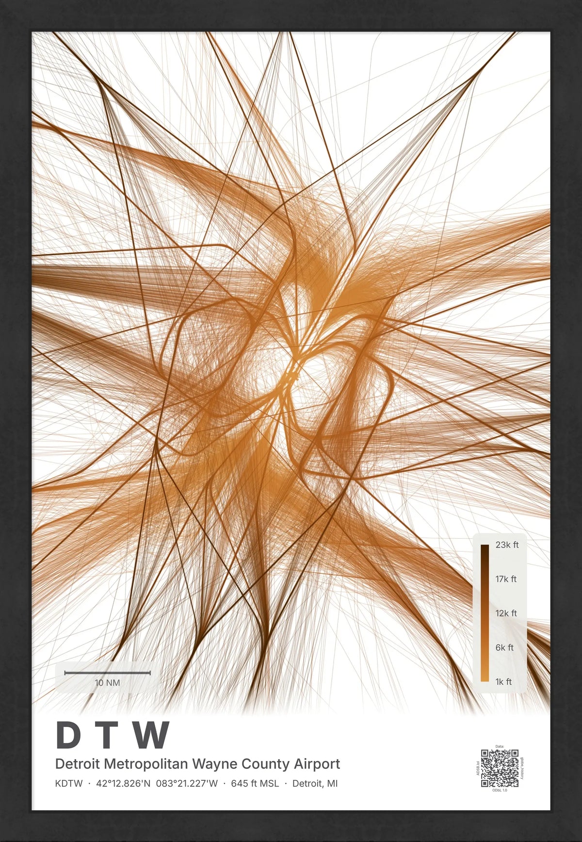 DTW flight path map — Solana theme · Light [material:framed_black]