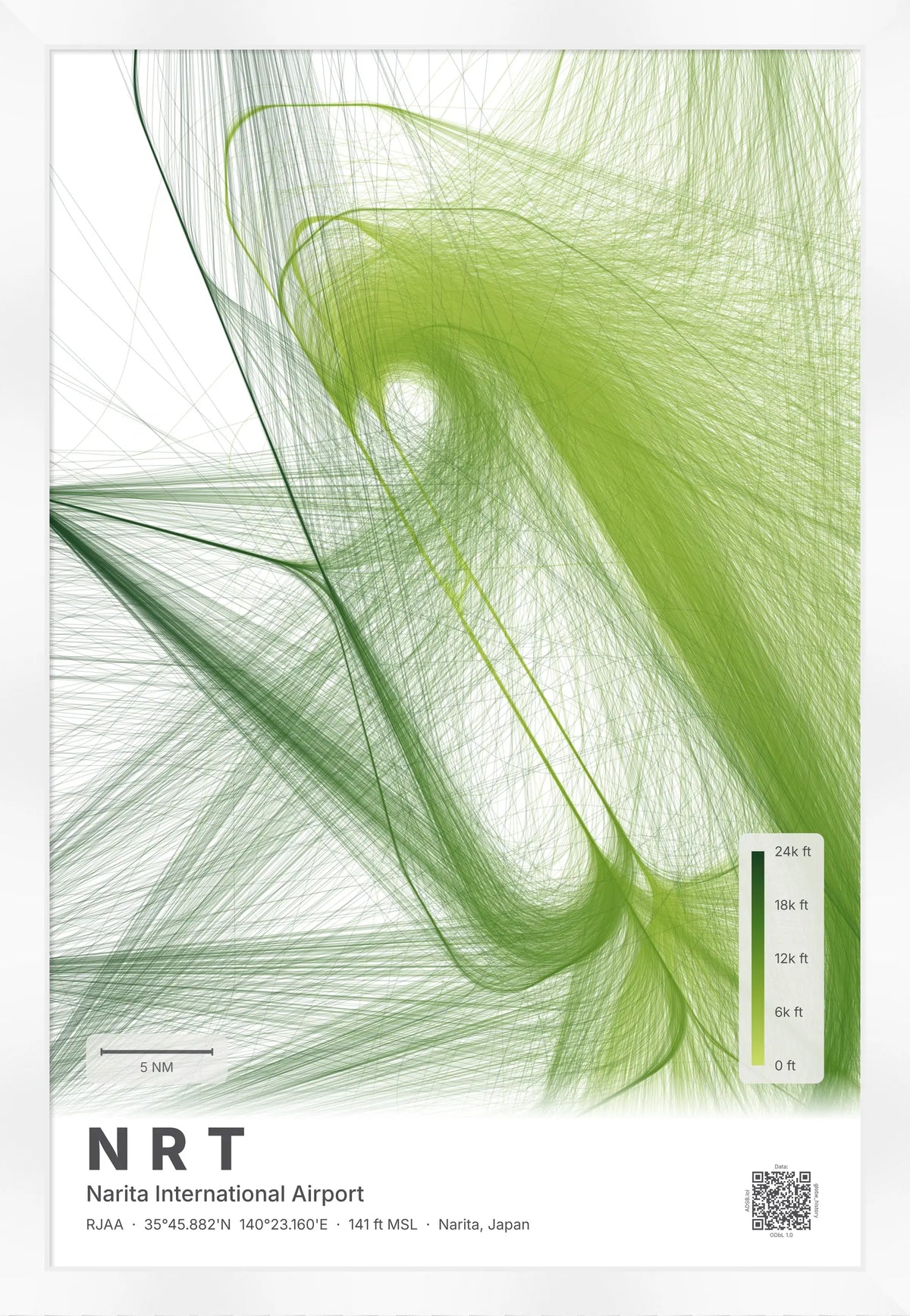 NRT flight path map — Citrus theme · Light [material:framed_white]