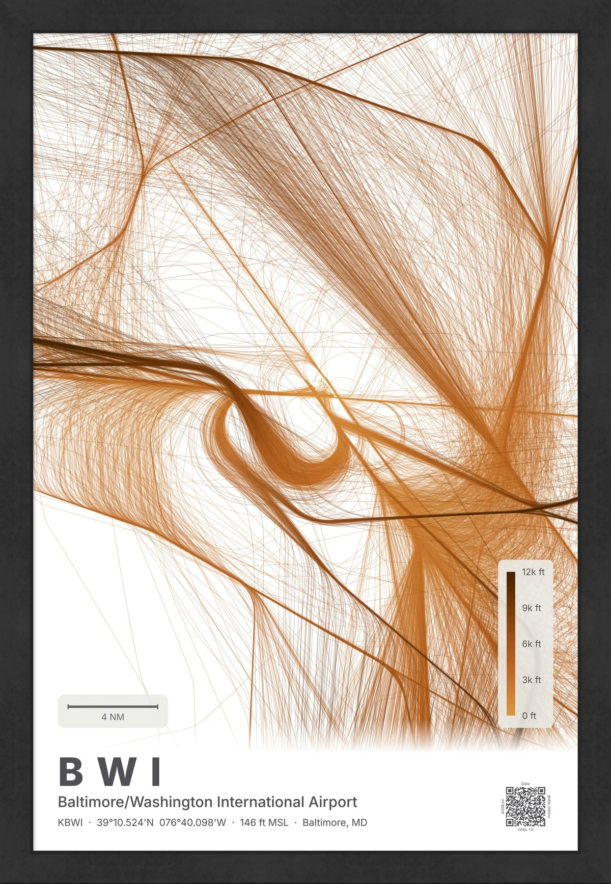 BWI flight path print — Solana theme · Light [material:framed_black]