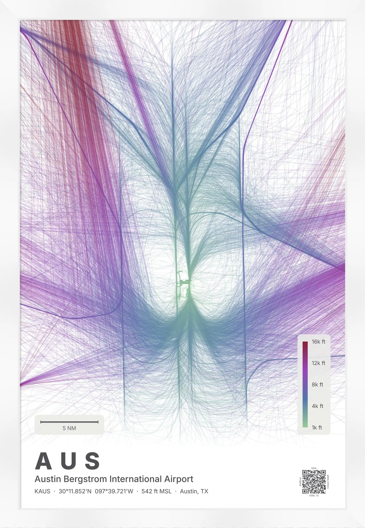 AUS flight path print — Prism theme · Light [material:framed_white]