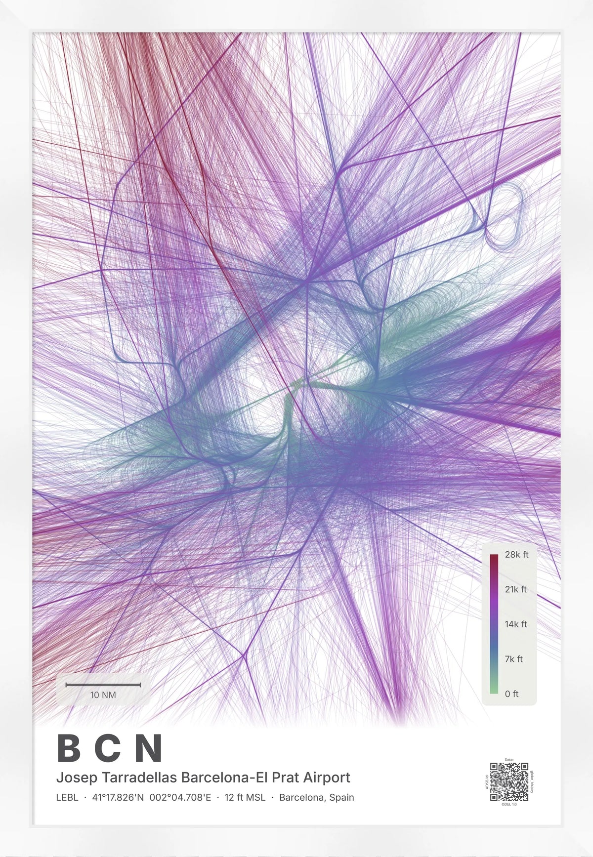 BCN flight path map — Prism theme · Light [material:framed_white]
