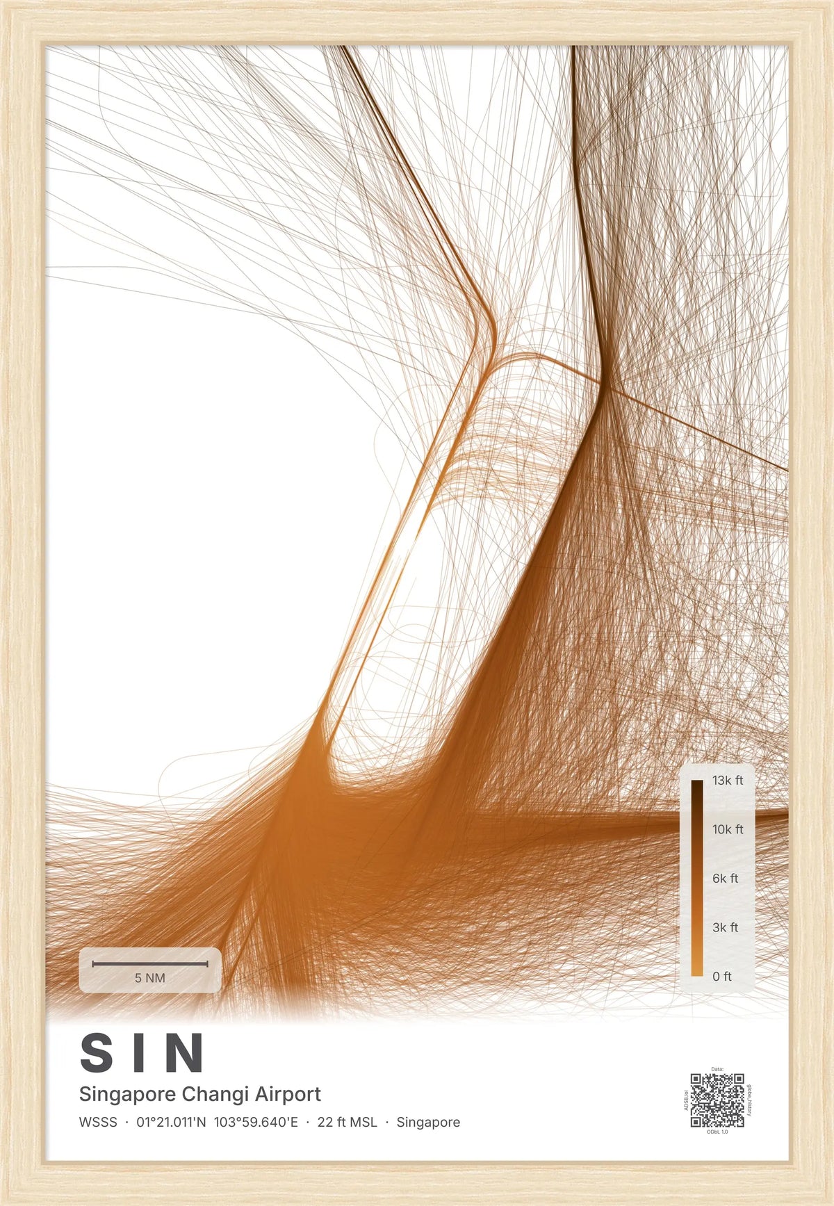 SIN flight path map — Solana theme · Light [material:framed_natural]