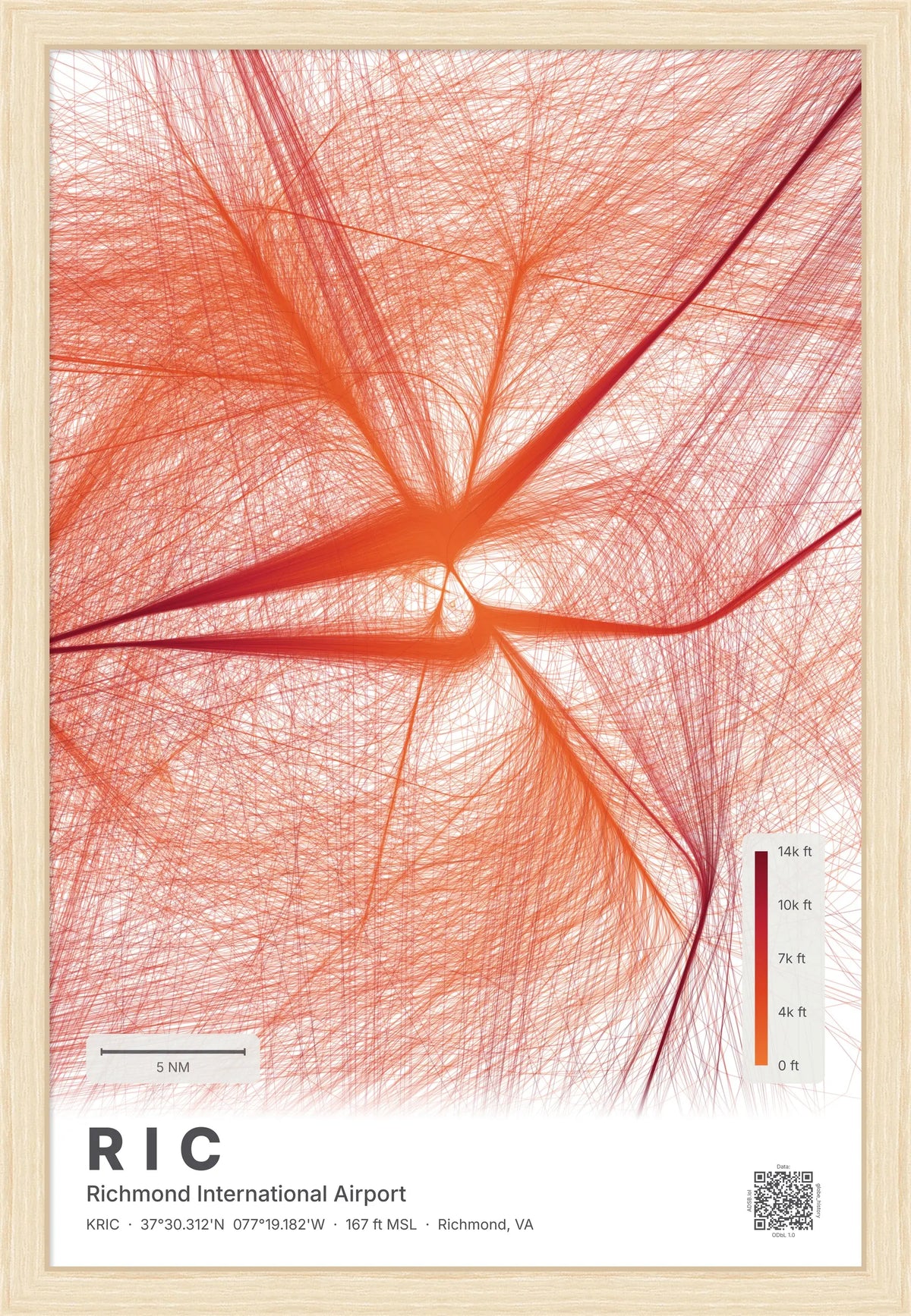 RIC flight path print — Inferno theme · Light [material:framed_natural]
