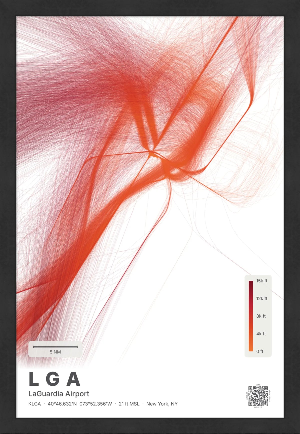 LGA flight path print — Inferno theme · Light [material:framed_black]