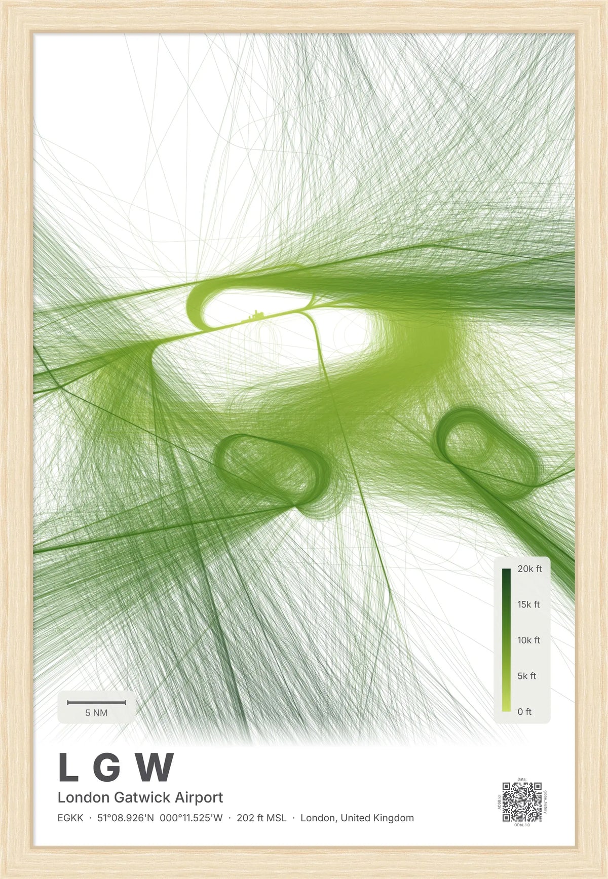 LGW flight path map — Citrus theme · Light [material:framed_natural]