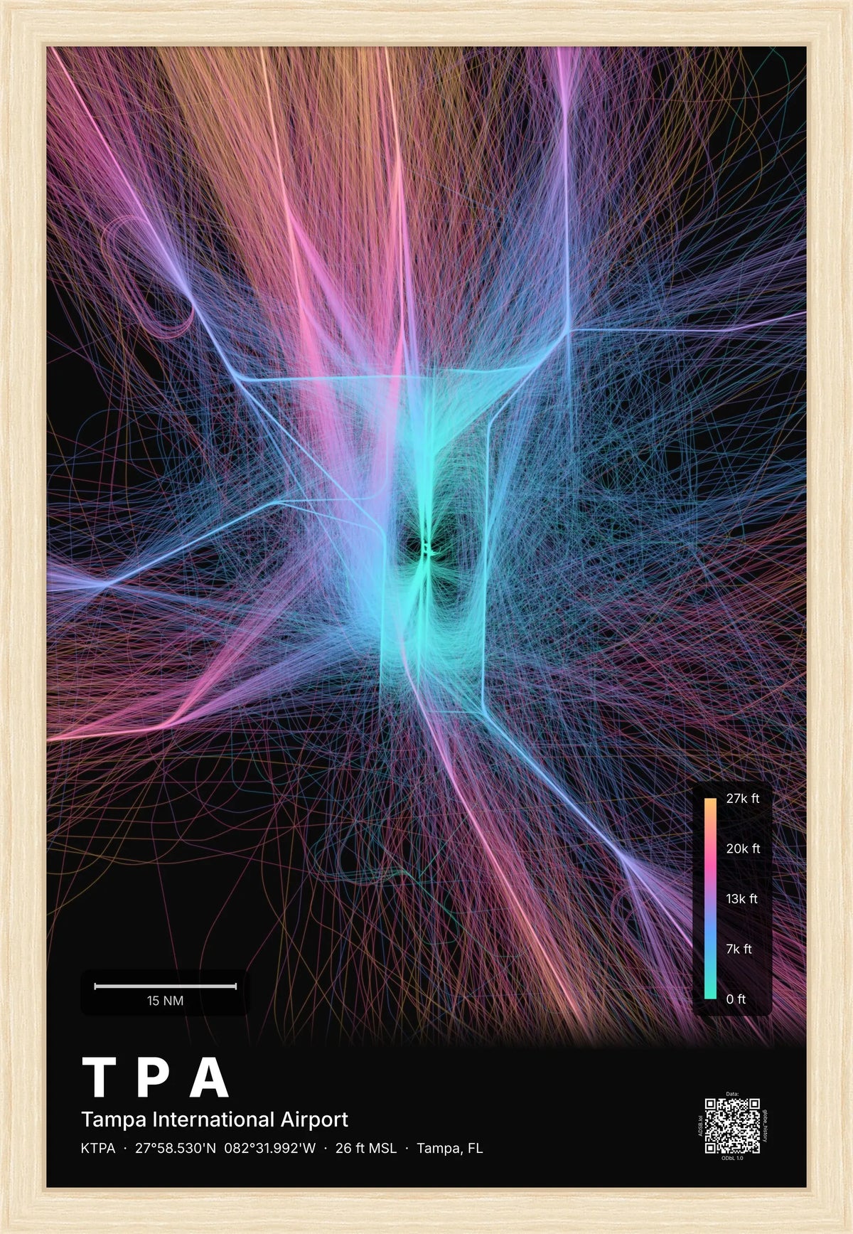TPA flight path print — Aurora theme · Dark [material:framed_natural]