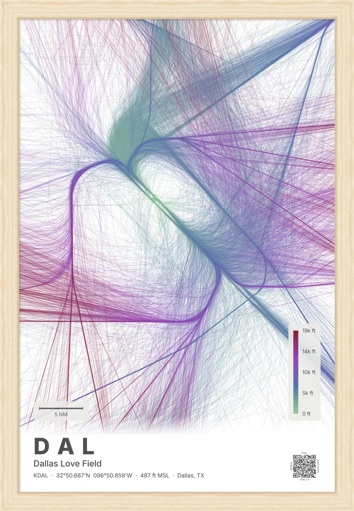 DAL flight path print — Prism theme · Light [material:framed_natural]