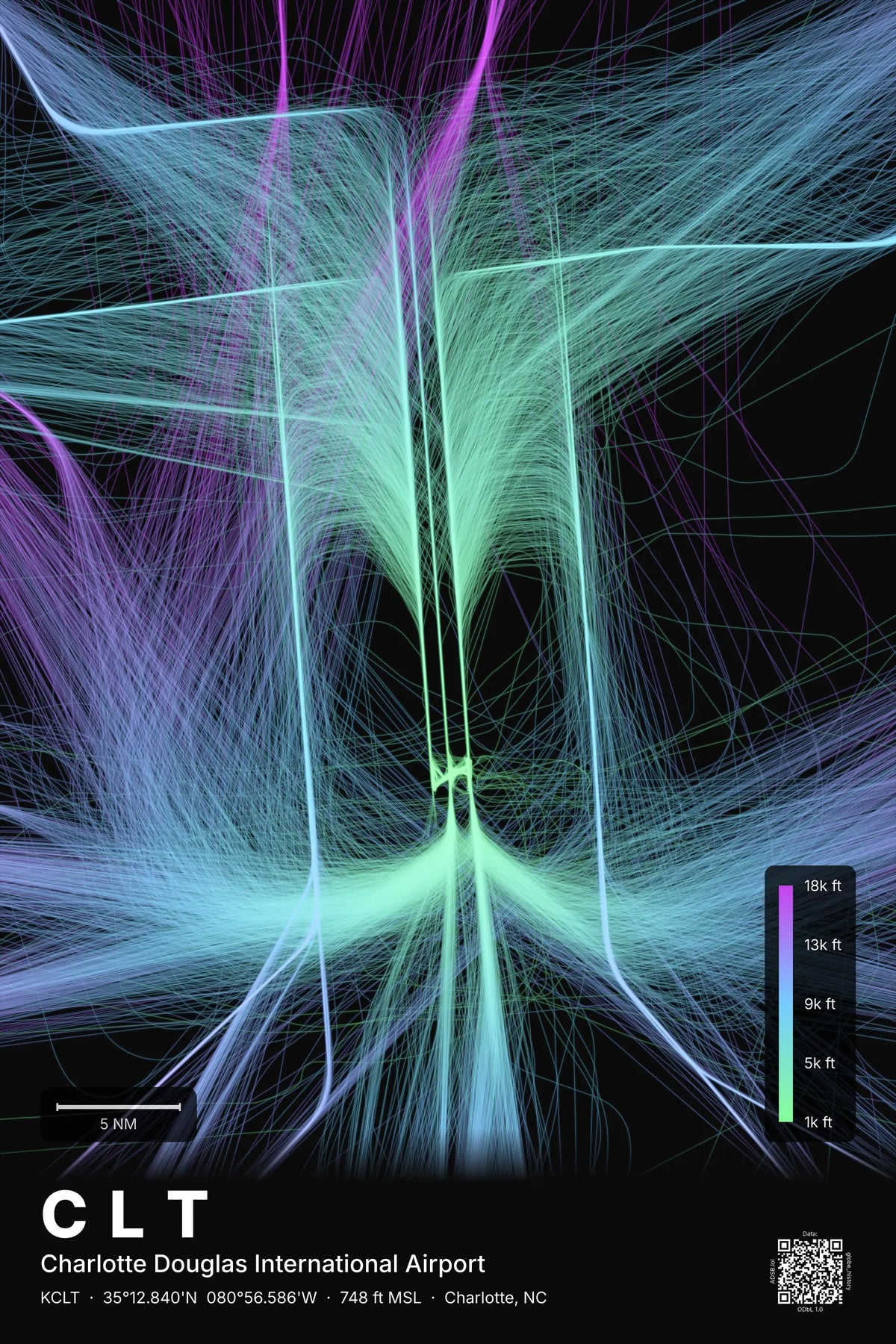 CLT flight path map — Prism theme · Dark