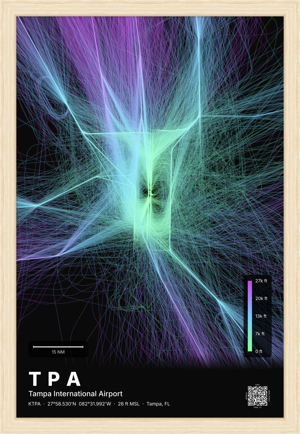 TPA flight path print — Prism theme · Dark [material:framed_natural]