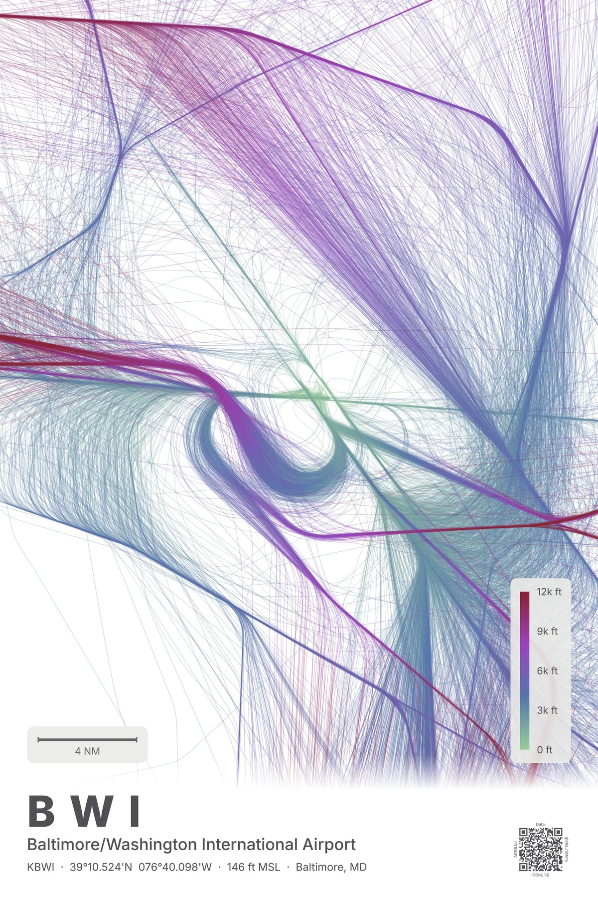 BWI flight path print — Prism theme · Light