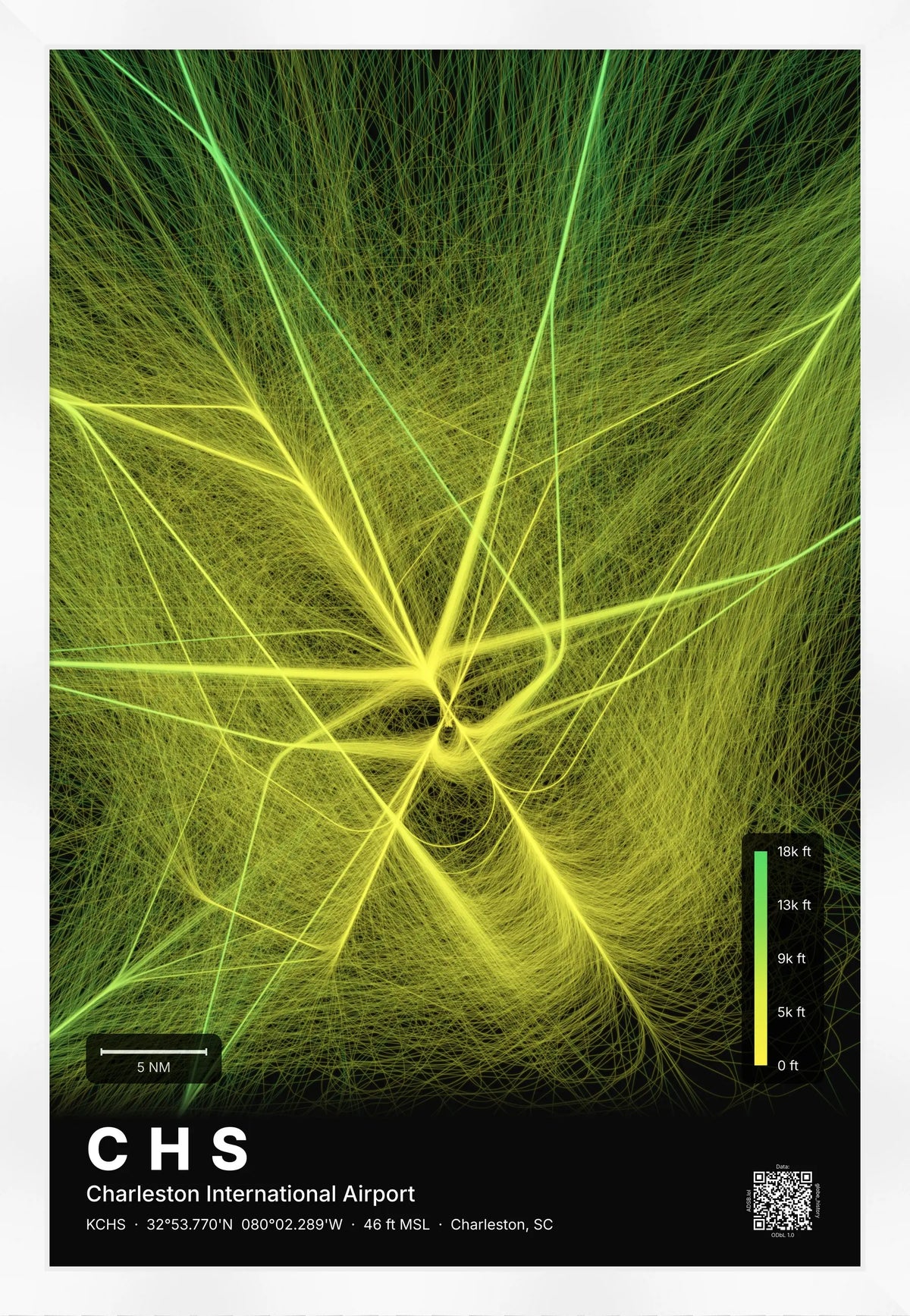 CHS flight path print — Citrus theme · Dark [material:framed_white]