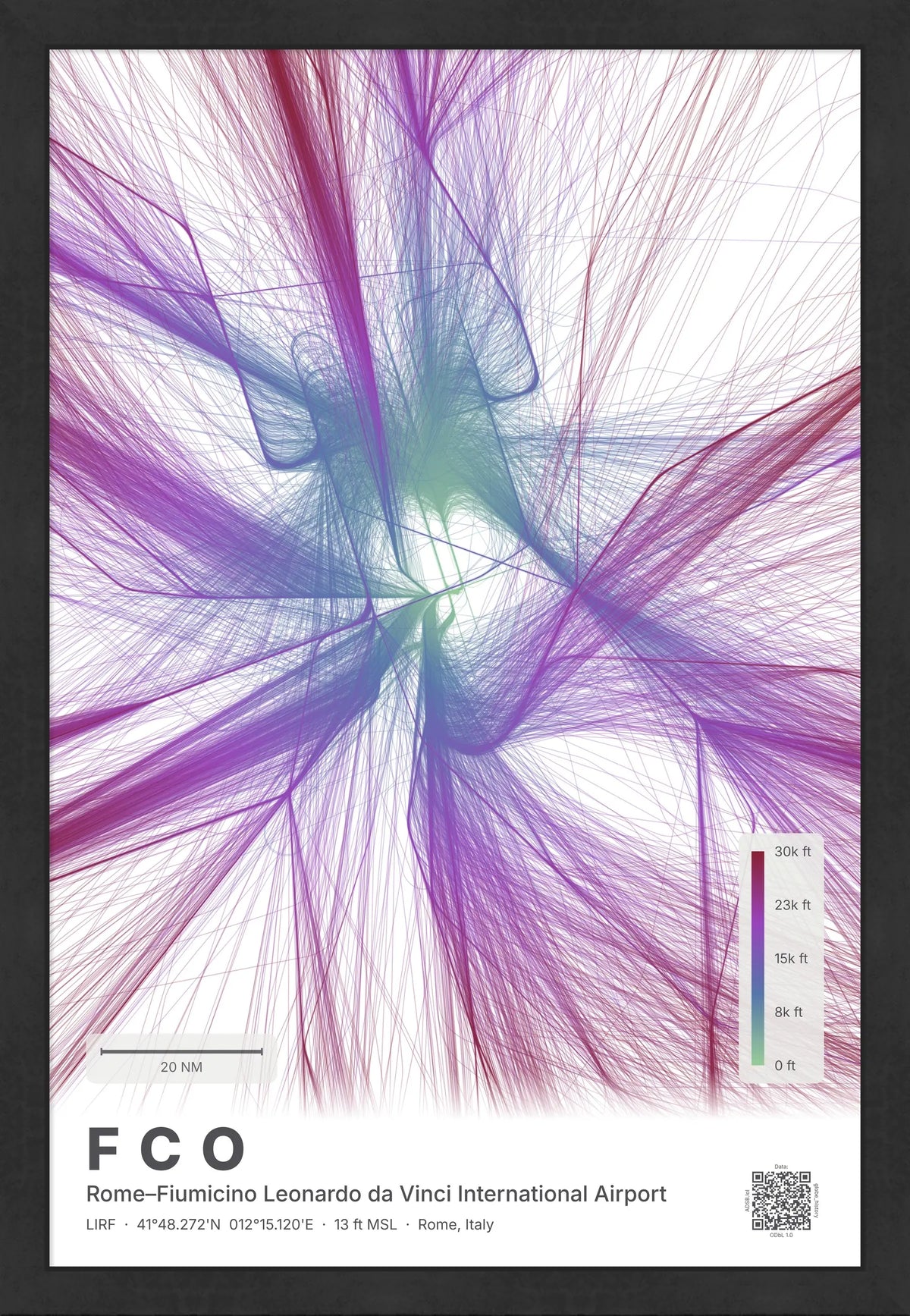 FCO flight path print — Prism theme · Light [material:framed_black]