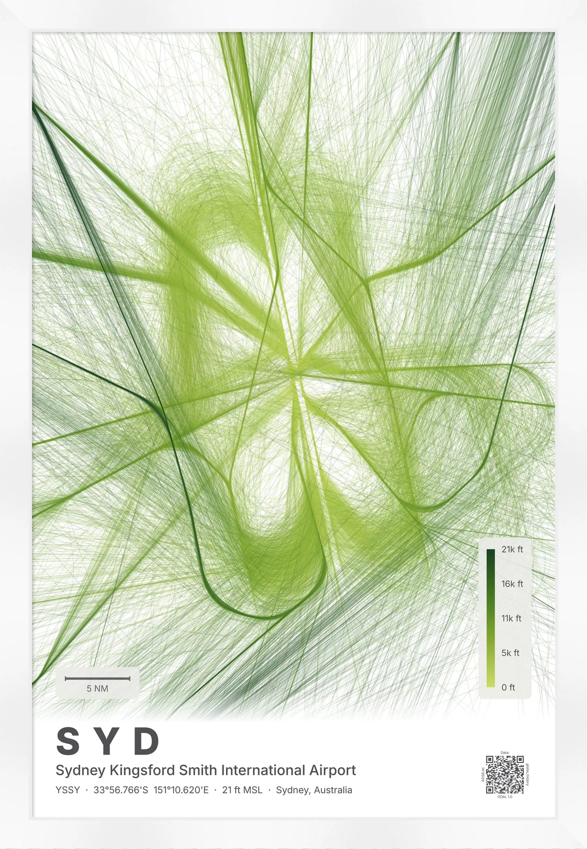 SYD flight path map — Citrus theme · Light [material:framed_white]