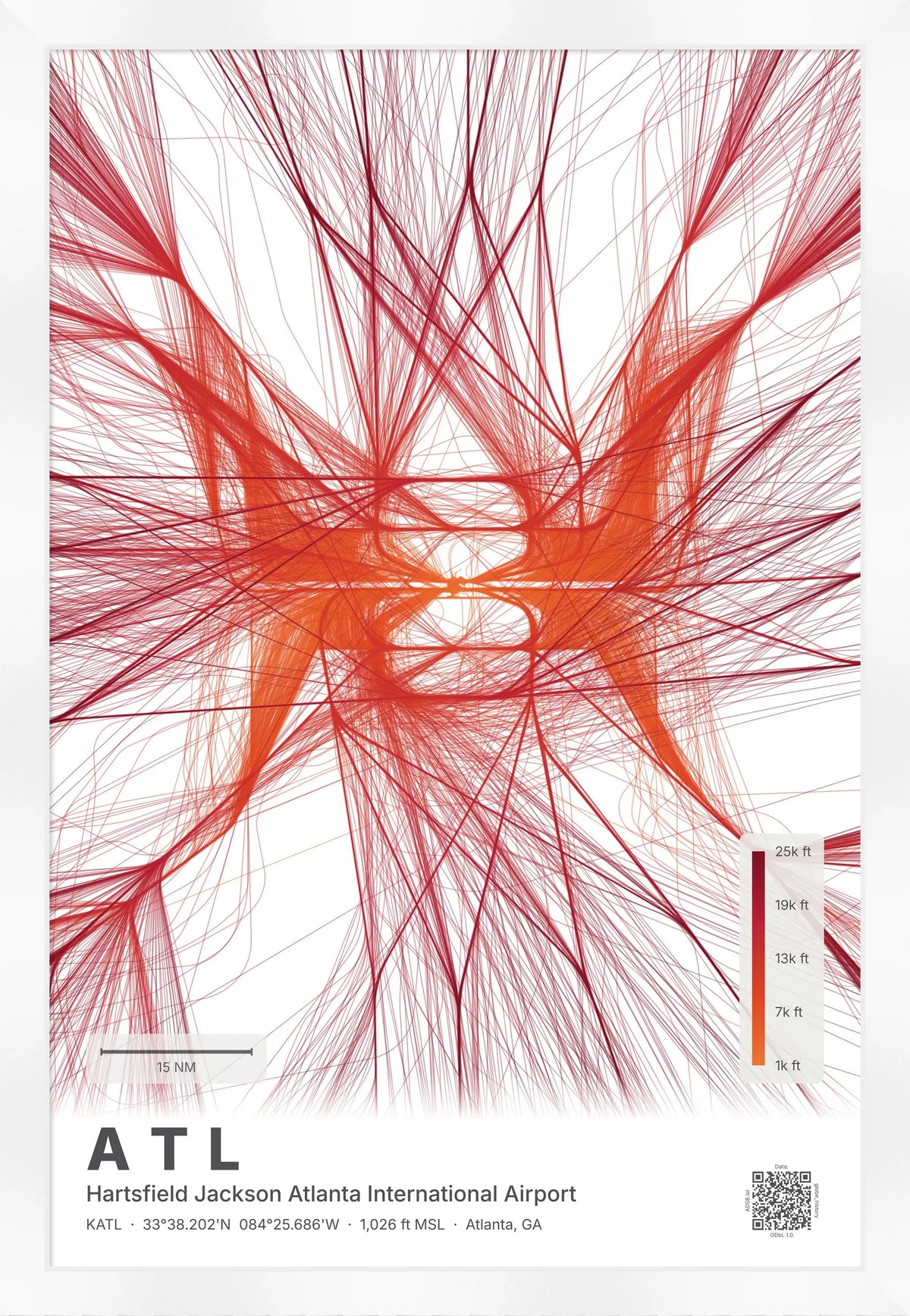 ATL flight path print — Inferno theme · Light [material:framed_white]
