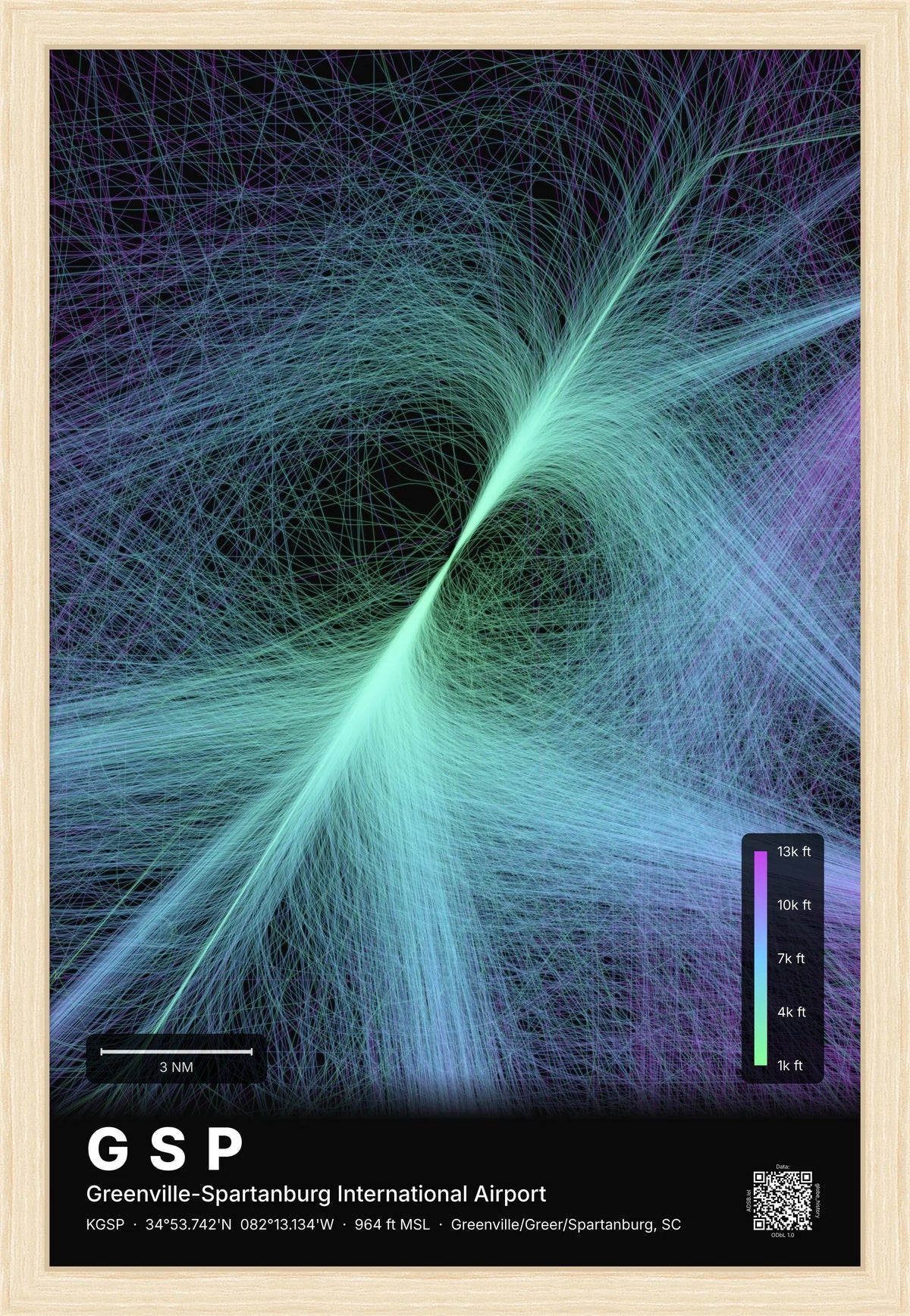 GSP flight path print — Prism theme · Dark [material:framed_natural]