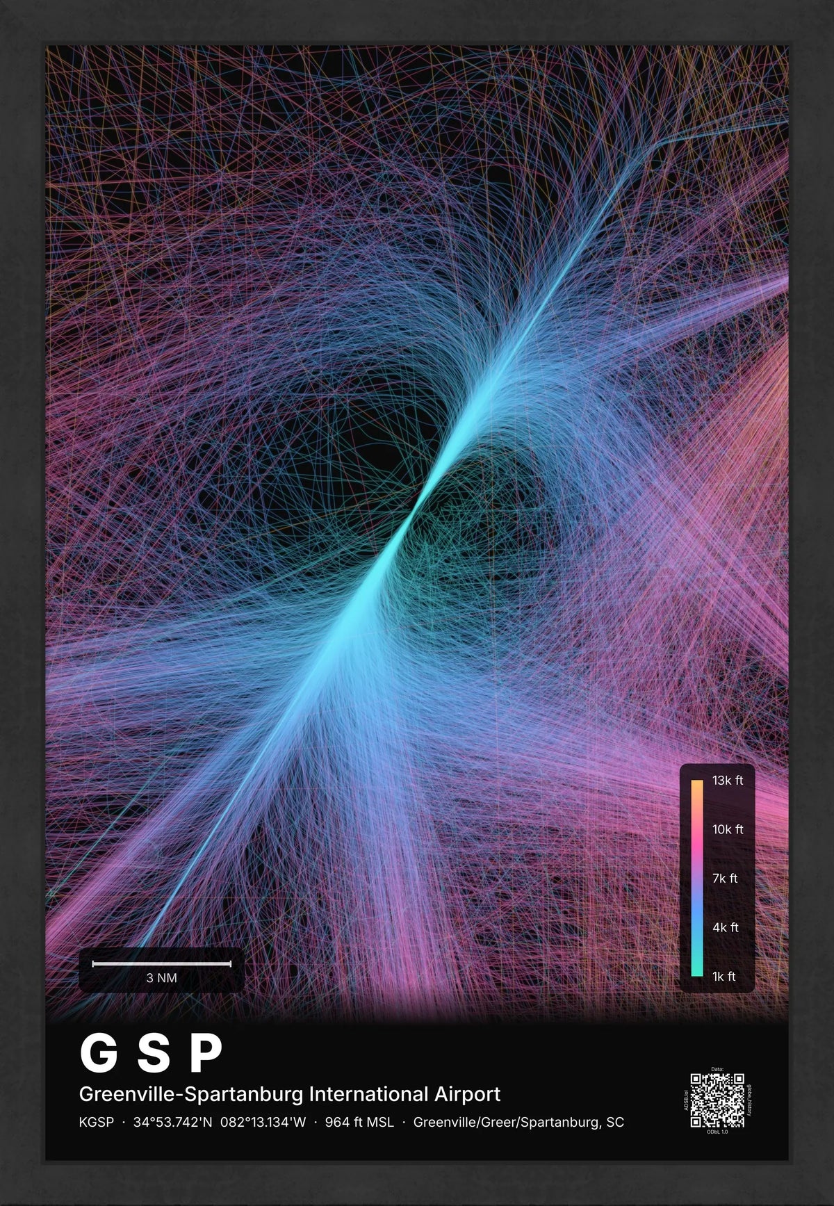 GSP flight path print — Aurora theme · Dark [material:framed_black]