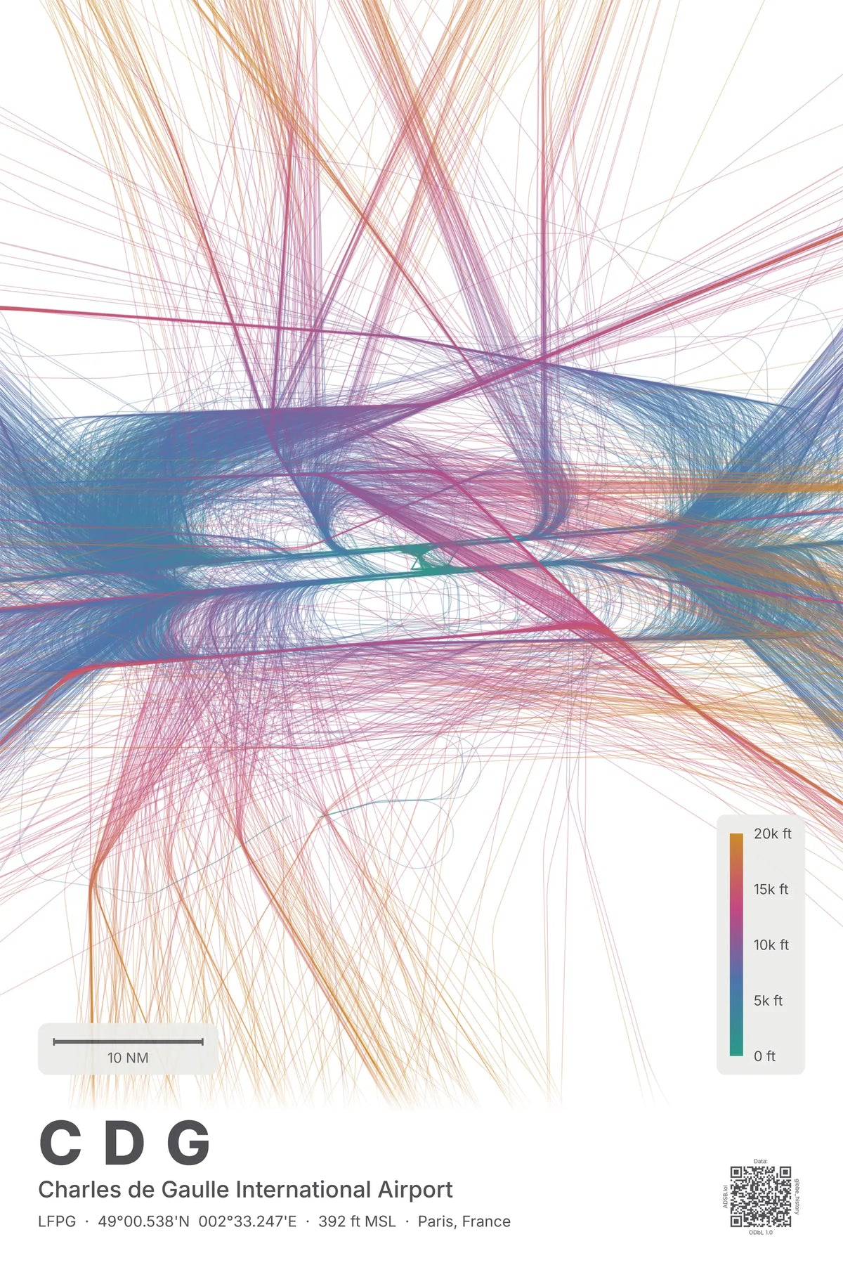 CDG flight path map — Aurora theme · Light