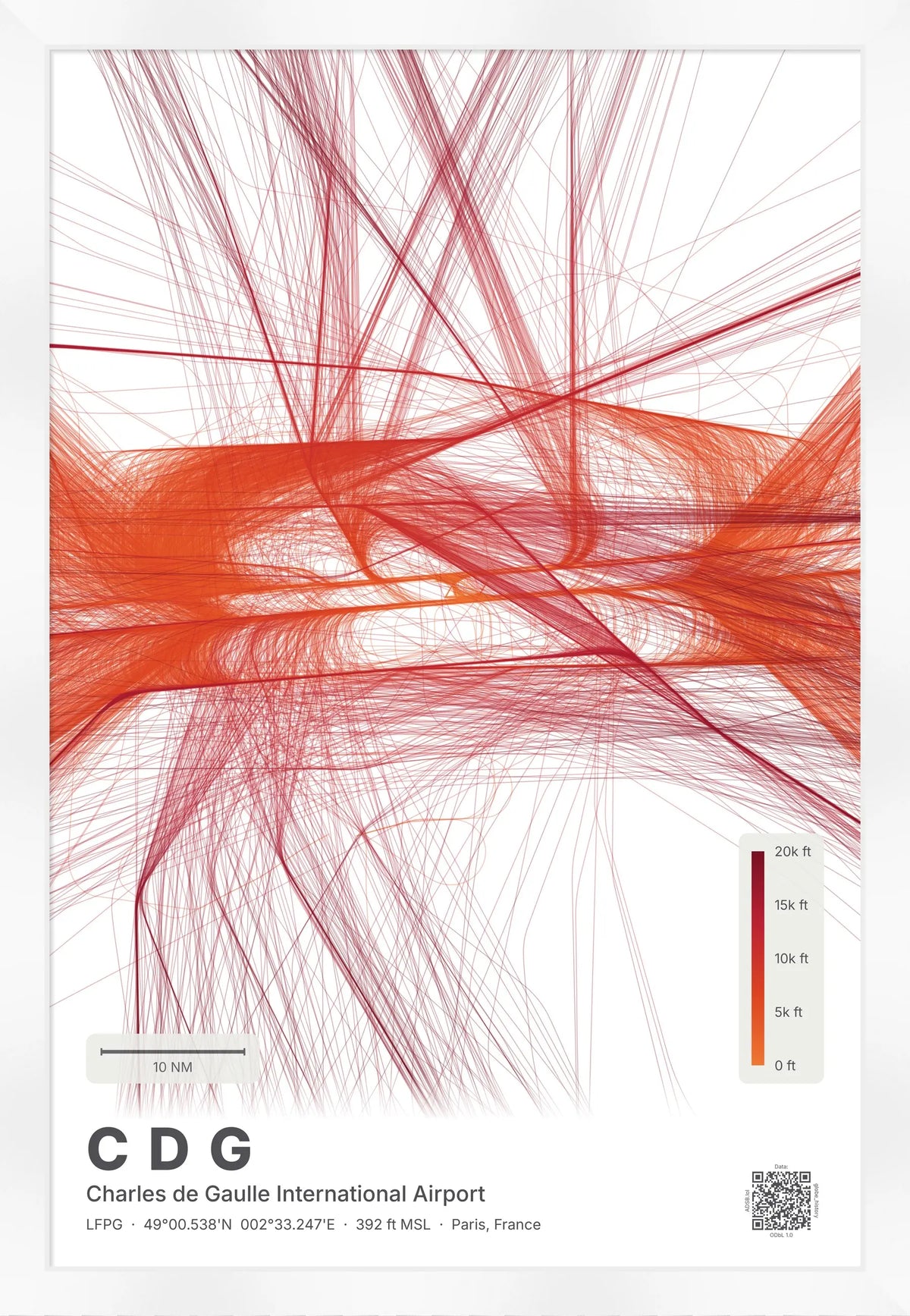 CDG flight path map — Inferno theme · Light [material:framed_white]