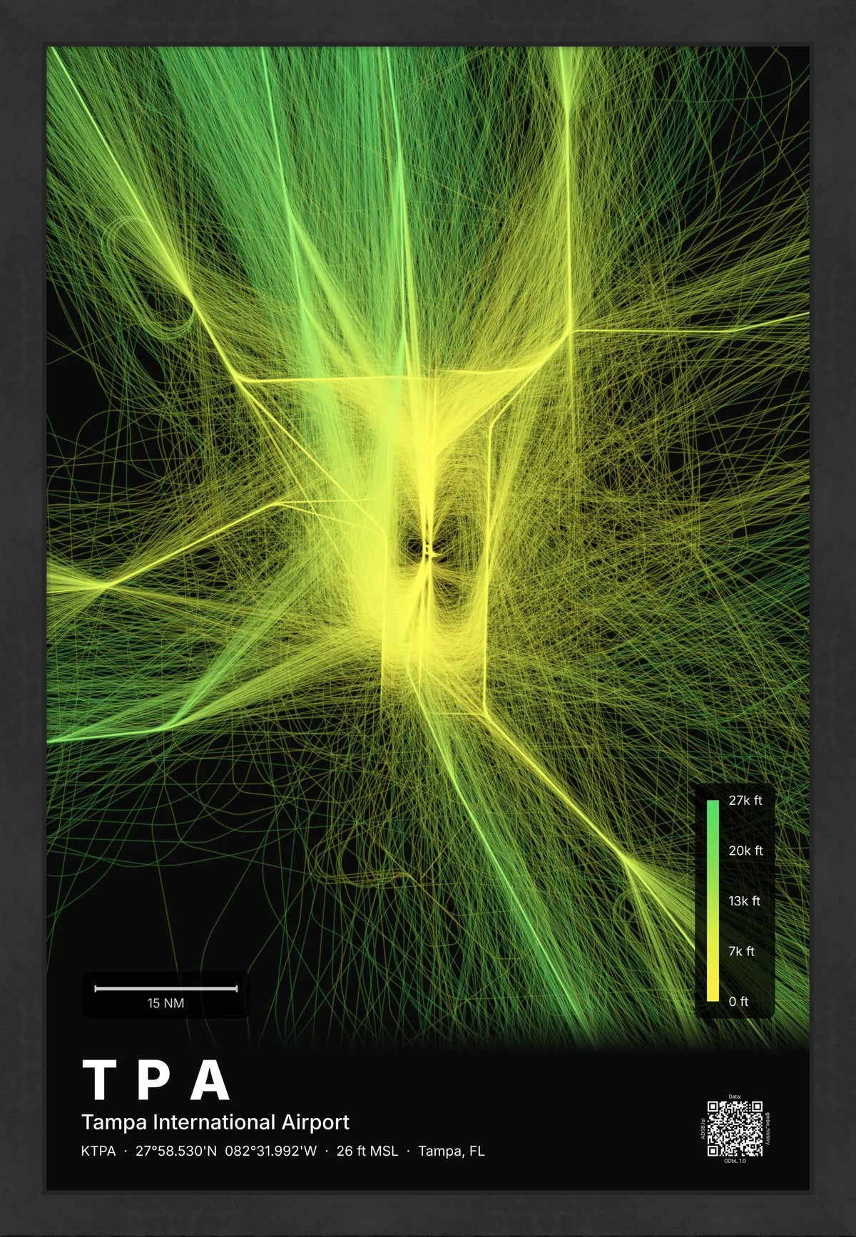 TPA flight path print — Citrus theme · Dark [material:framed_black]